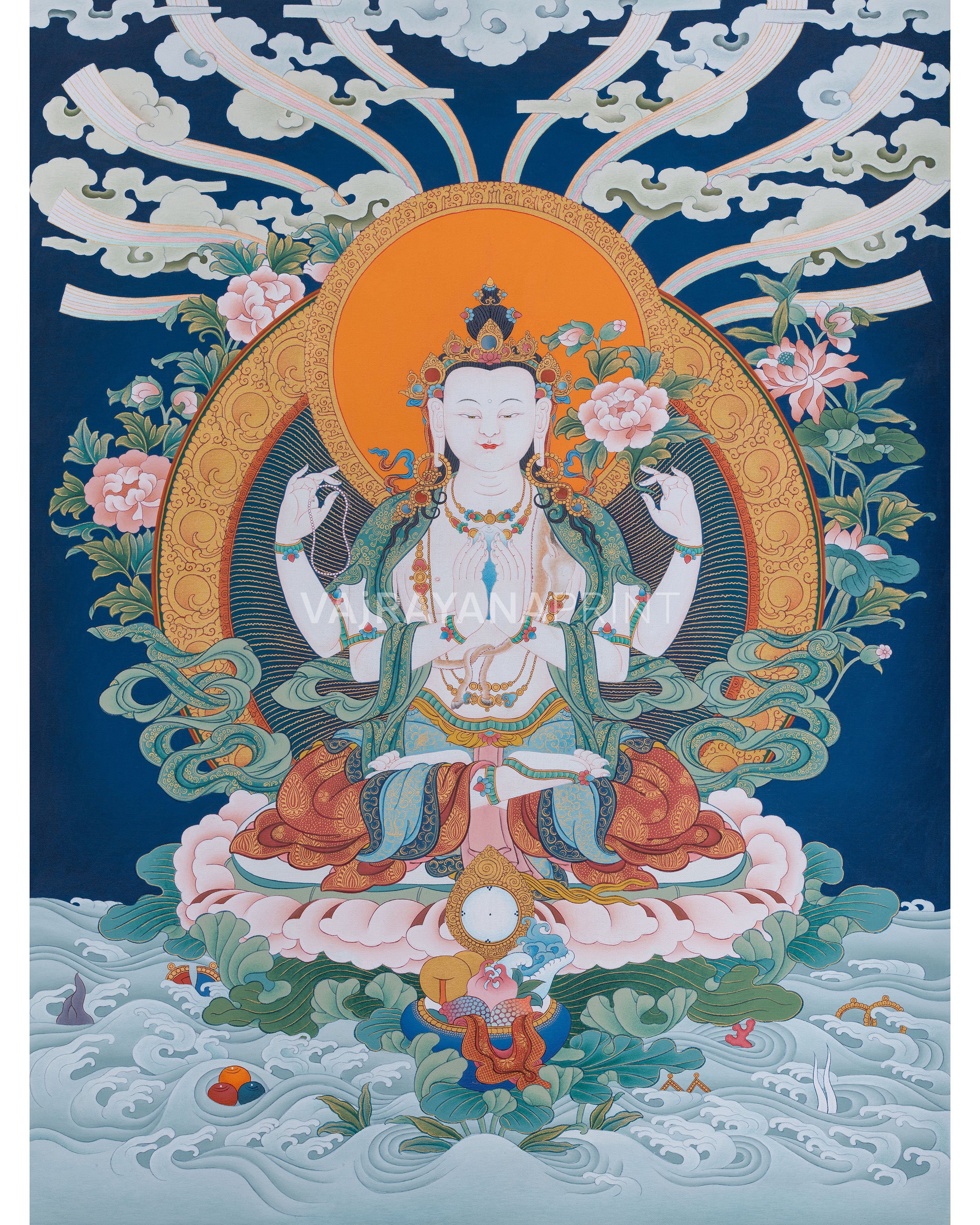 Four Armed Avalokiteshvara Print | High Quality Chenrezig Art