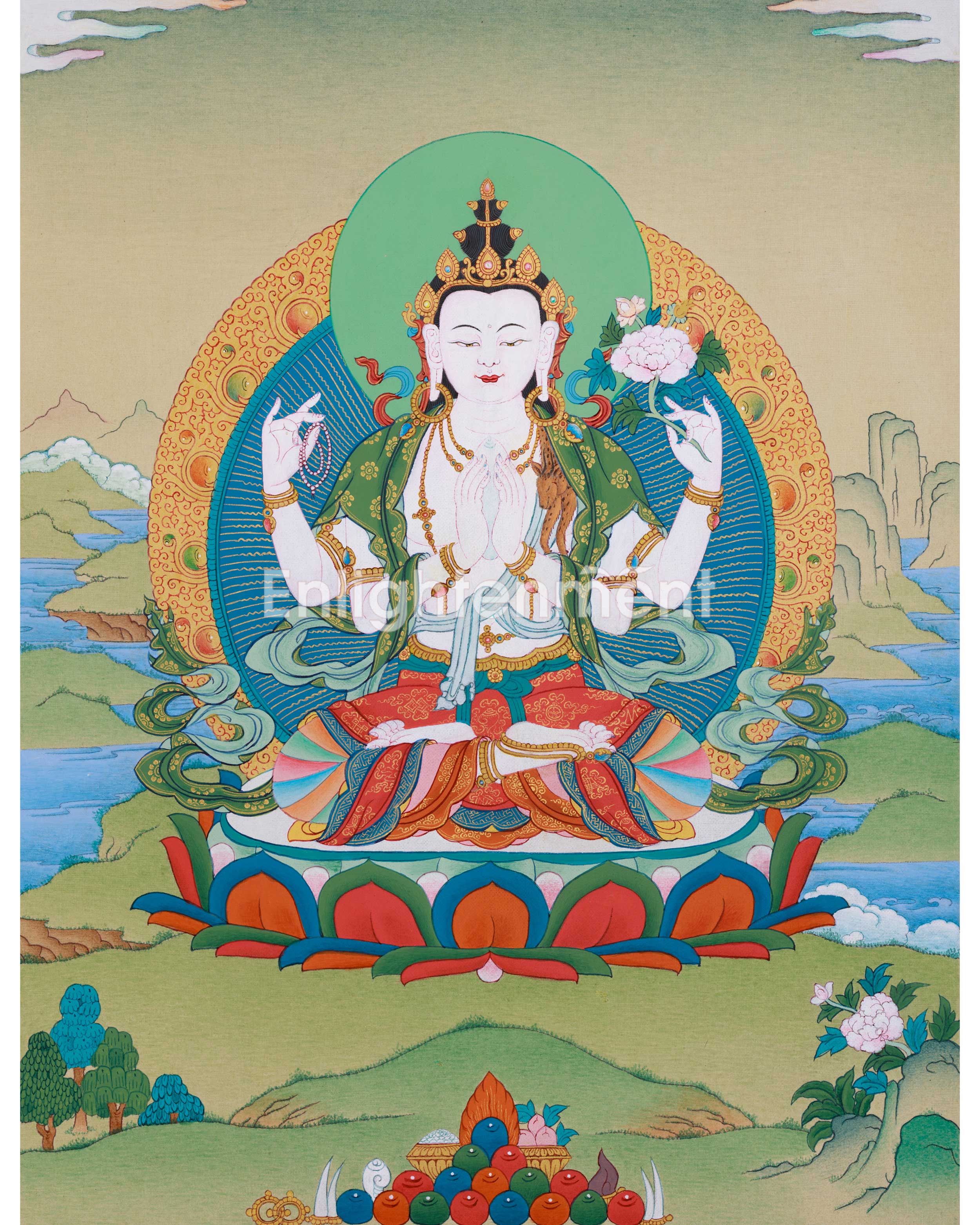 Small Chenresig Thangka in 24K Gold