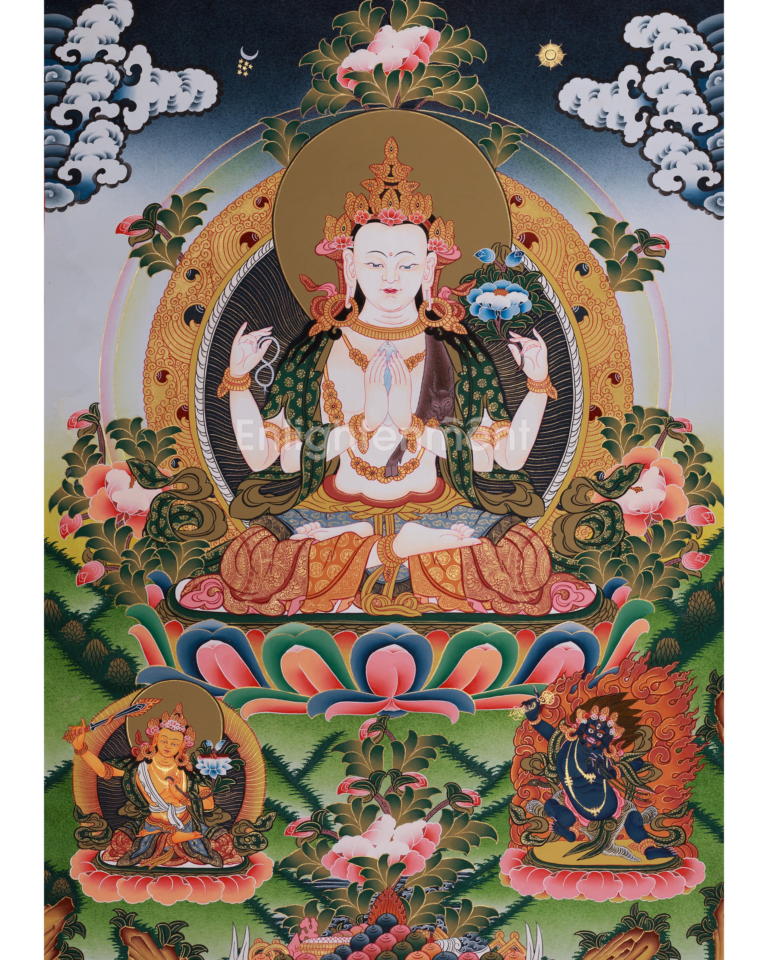 Chenresig with Vajrapani and Manjushri Thangka