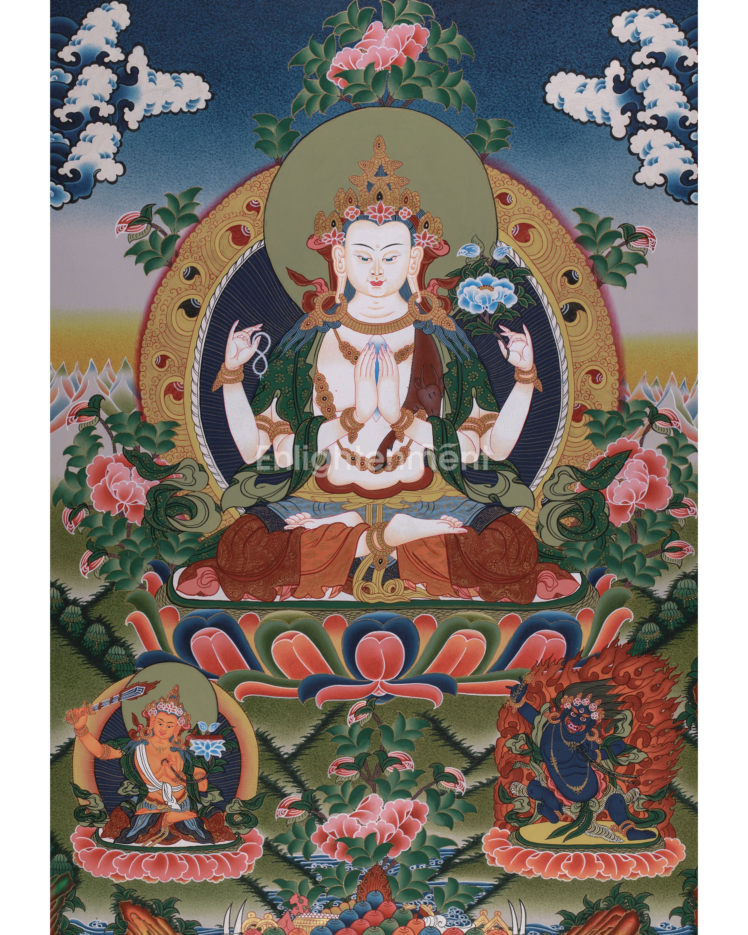 Chenrezig, Manjushri, and Vajrapani Thangka