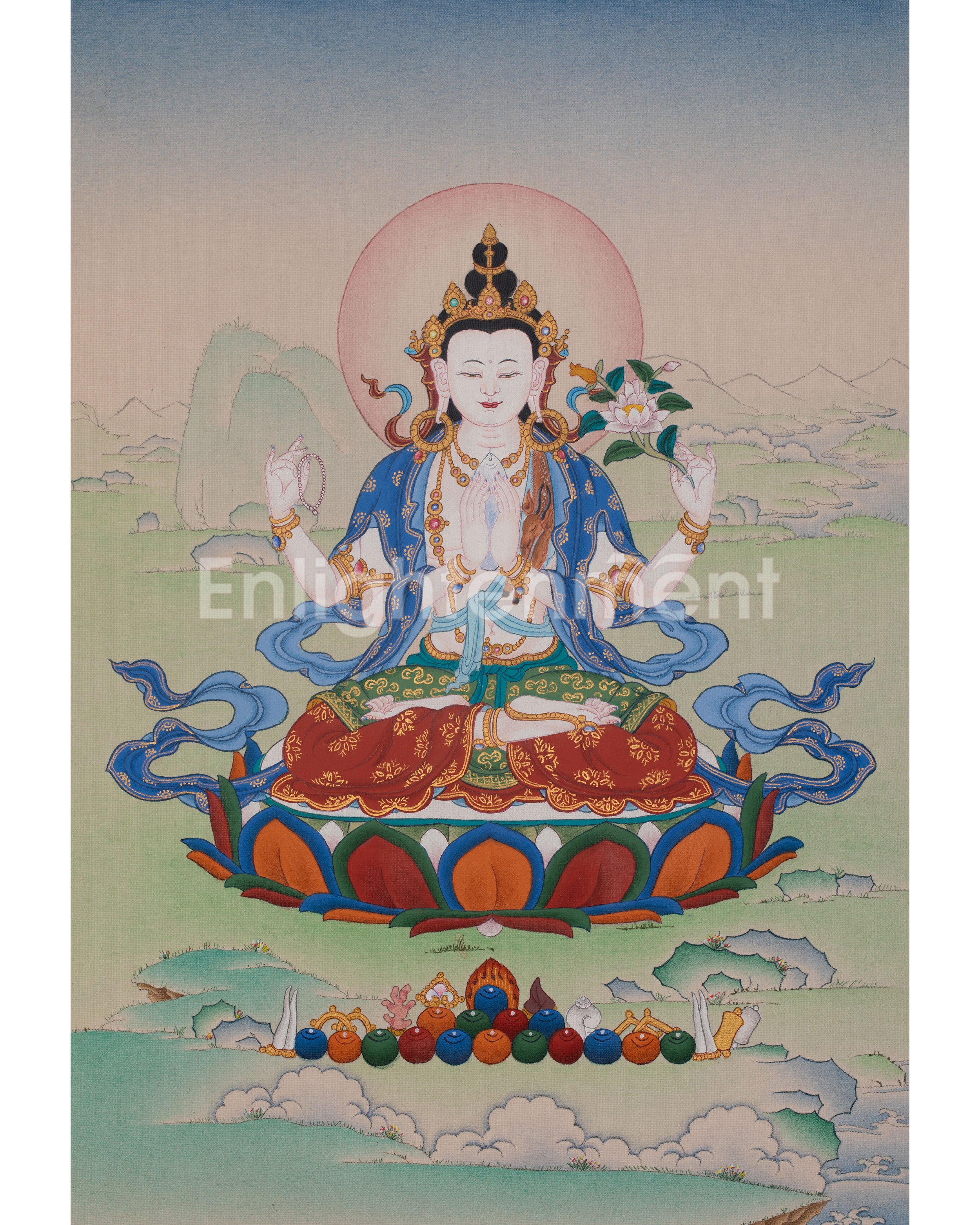 Chenrezig Spiritual Thangka Art