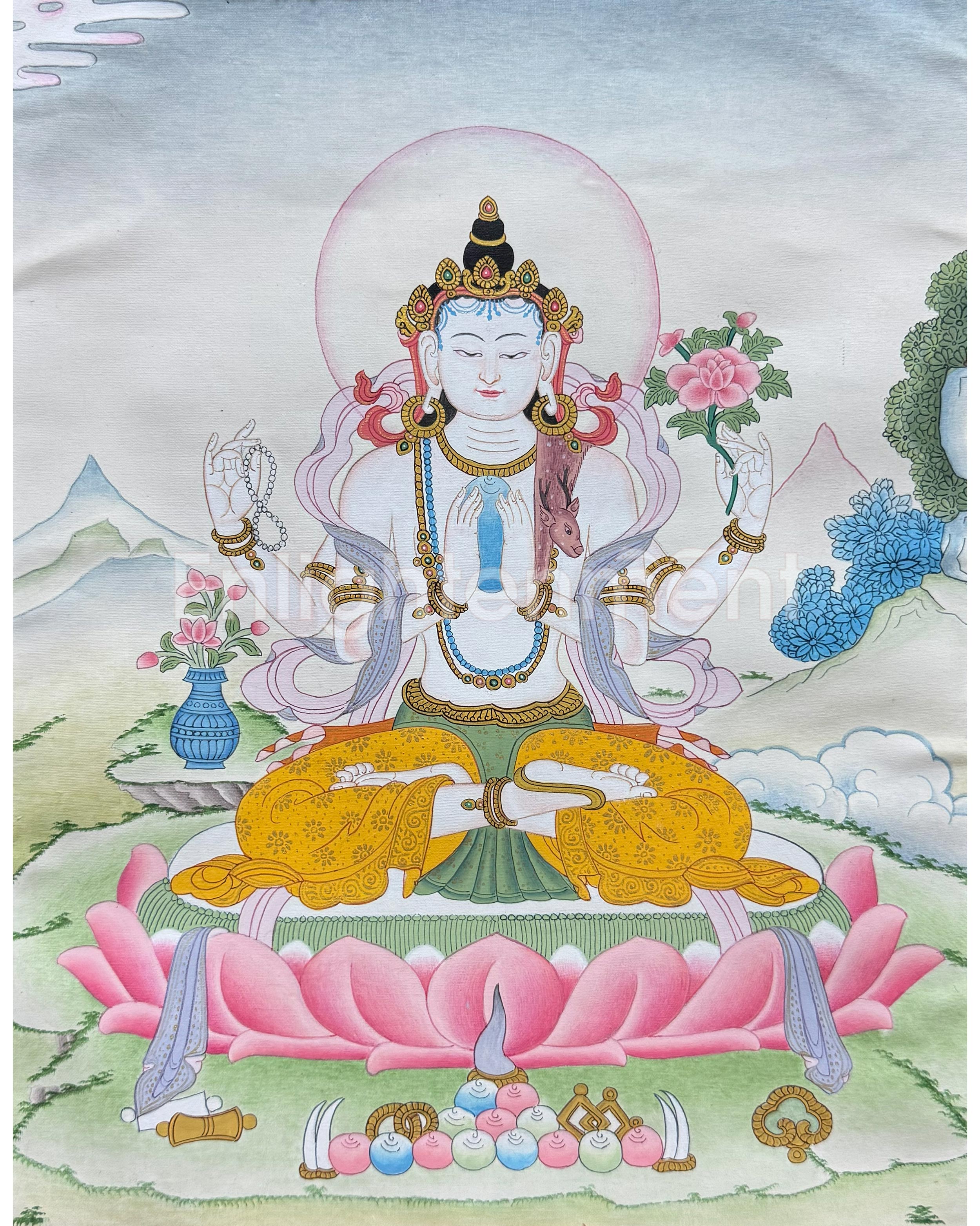 Chenrezig Thangka With Brocade
