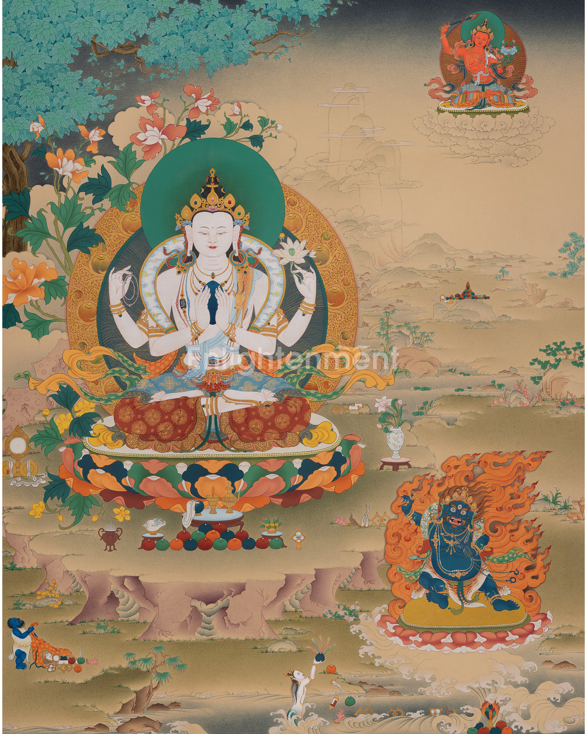 Chenrezig With Vajrapani and Manjushri Art