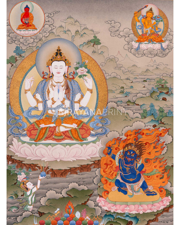 Four-Armed Avalokiteshvara Thangka Artwork Print
