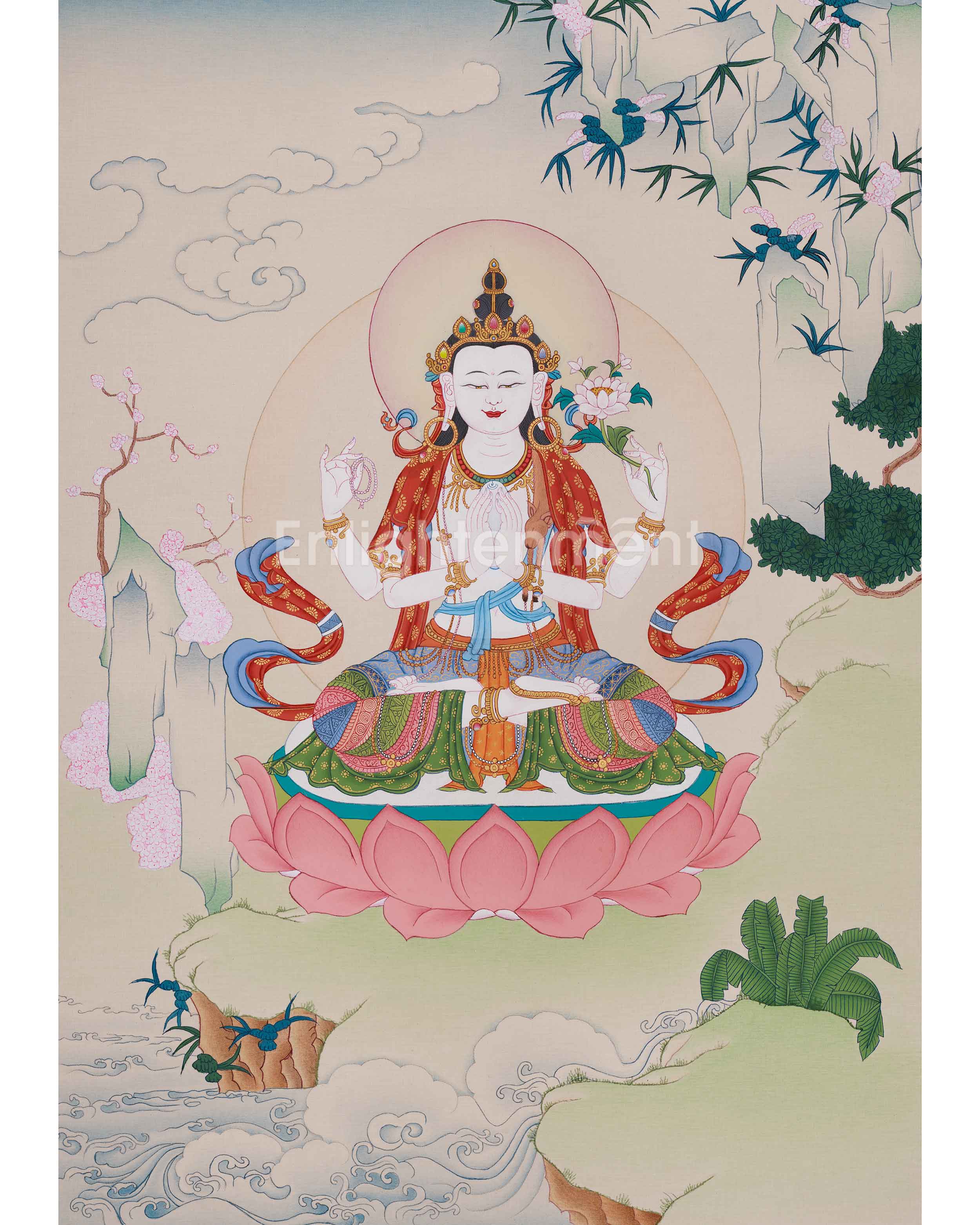 Compassion Deity Chenrezig Thangka