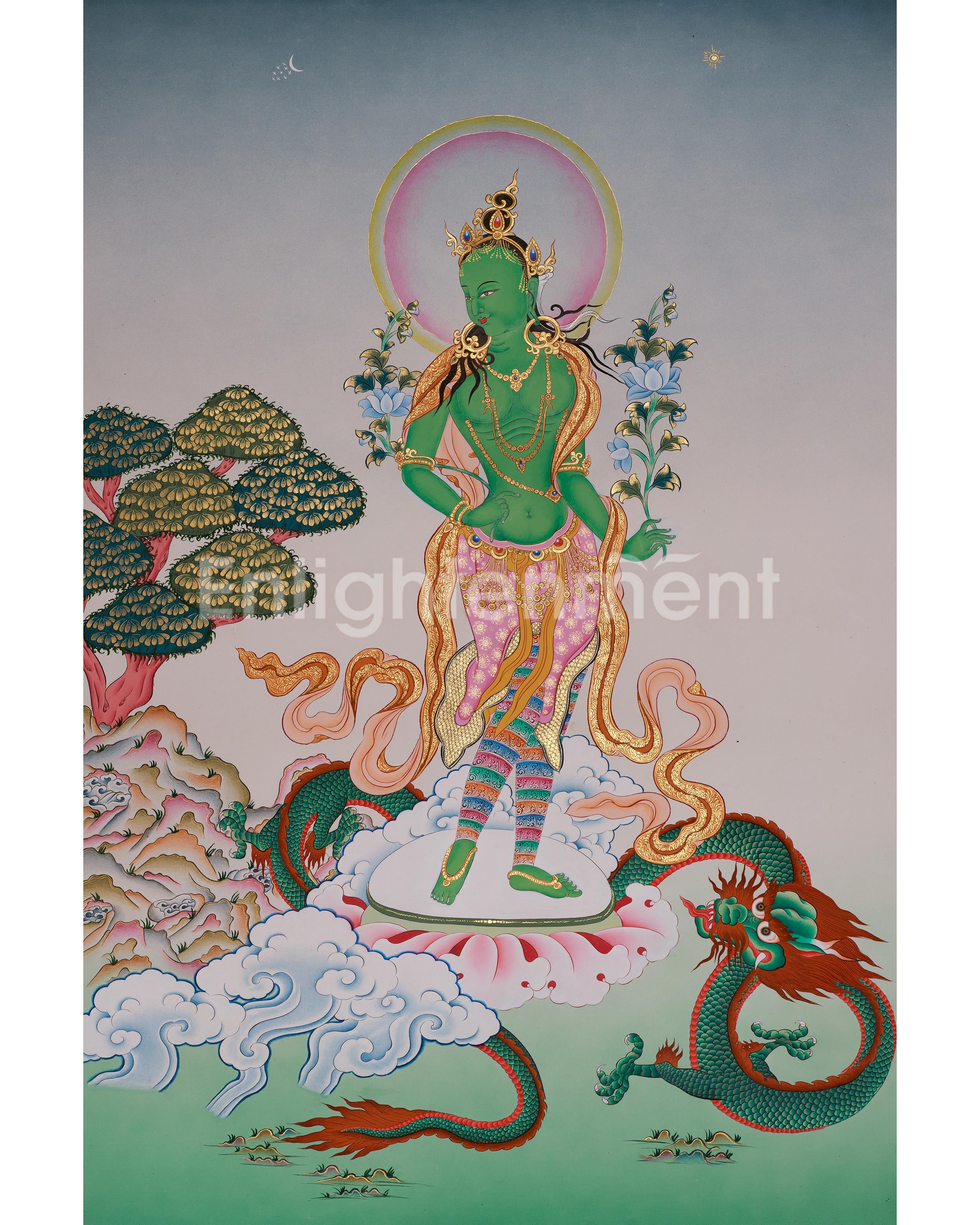 Compassionate Deity Standing Green Tara Thangka