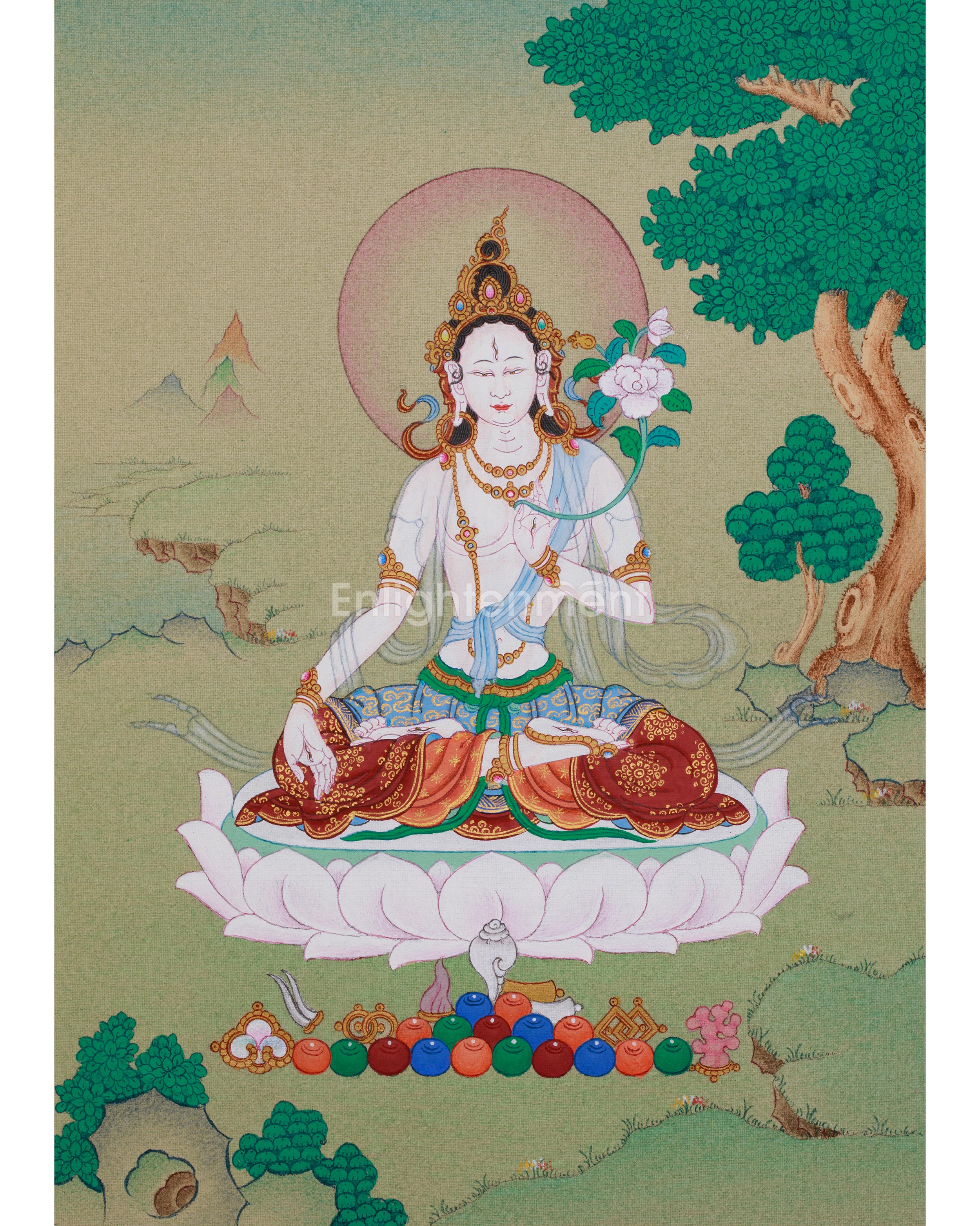 Divine Thangka Of White Tara