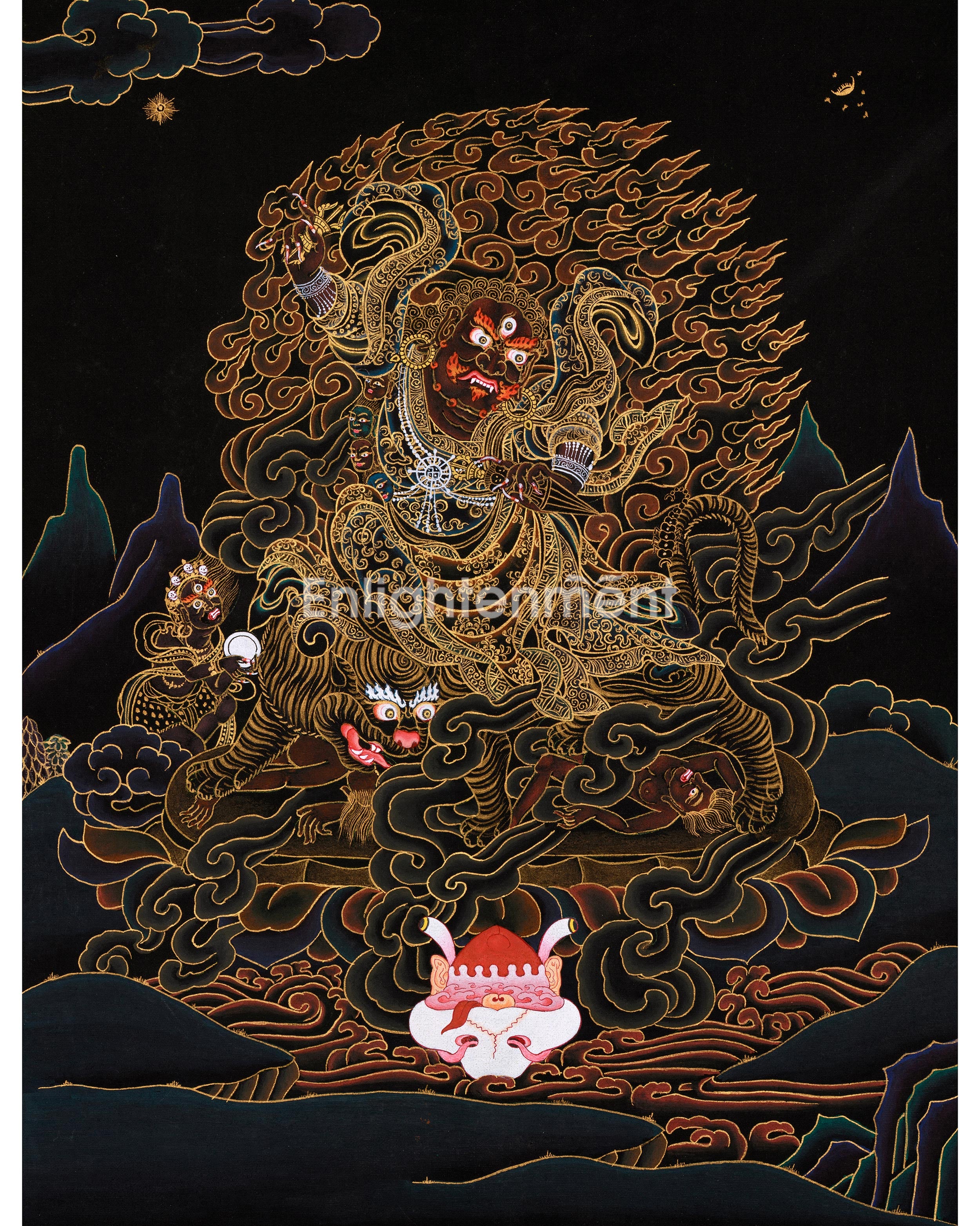Hand-Painted Gold Thangka of Dorje Drollo | Tibetan Wrathful Buddha
