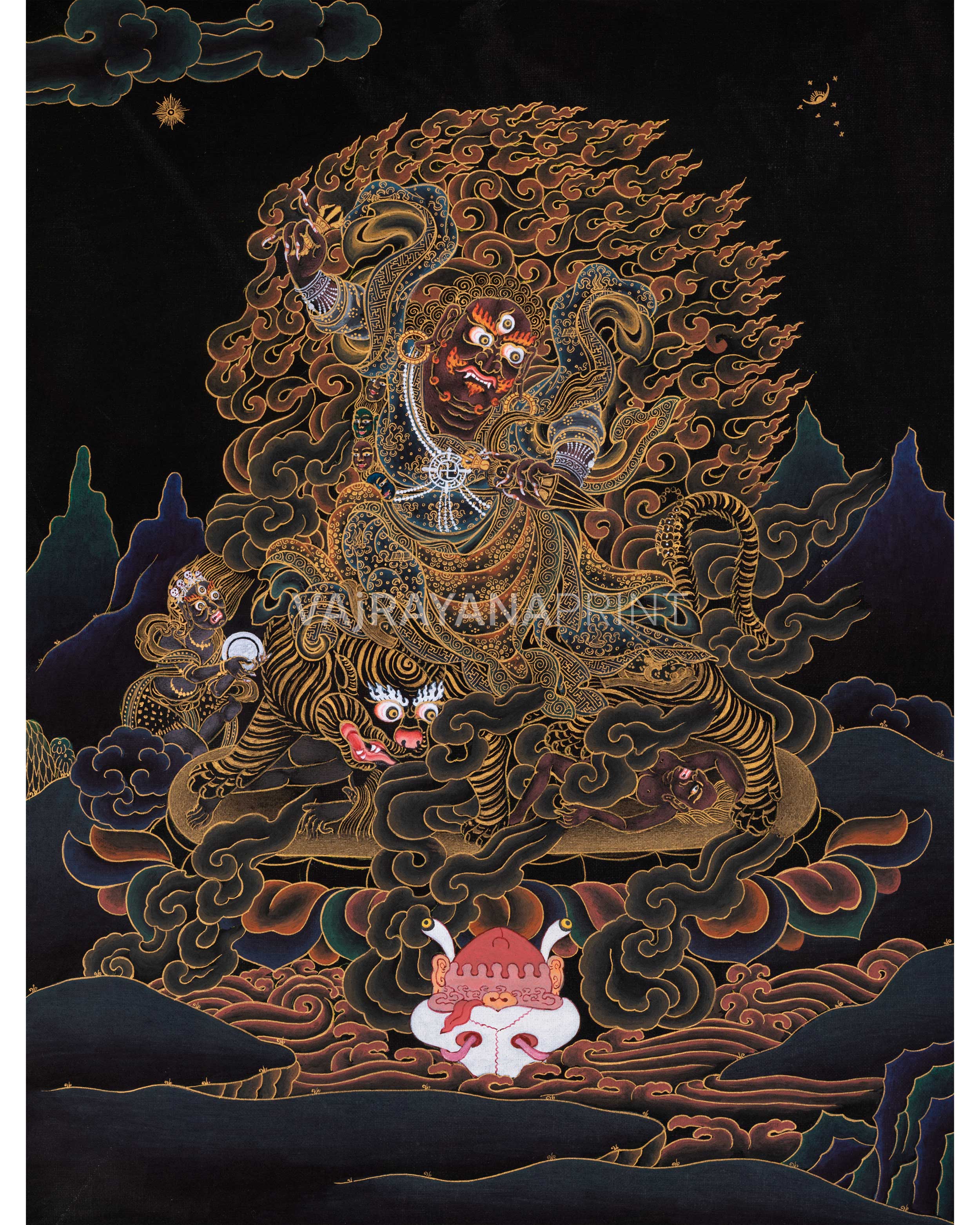 Dorje Drollo Black & Gold Thangka Print