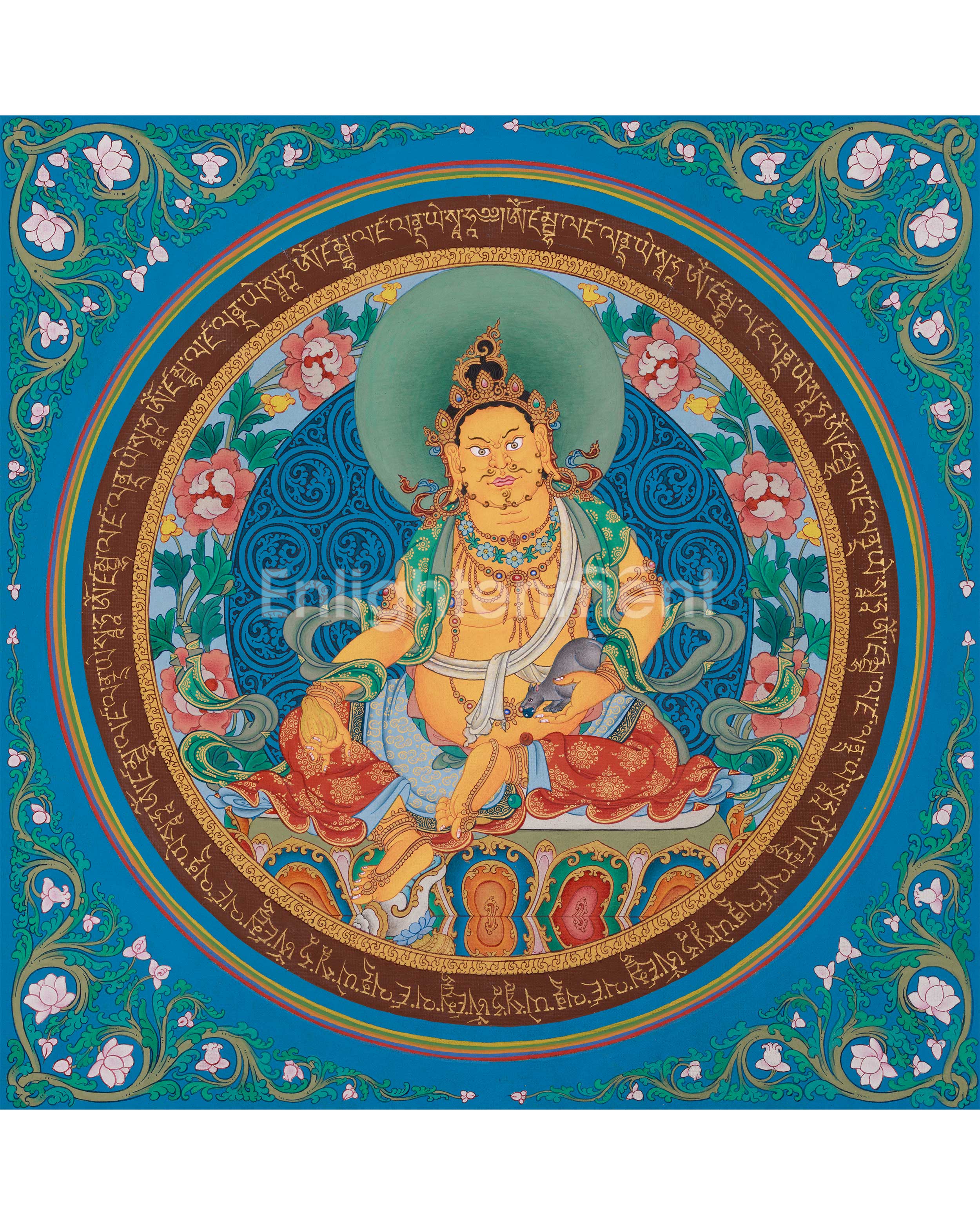 Yellow Jambhala, Wealth Deity Thangka | Tibetan Buddha of Abundance