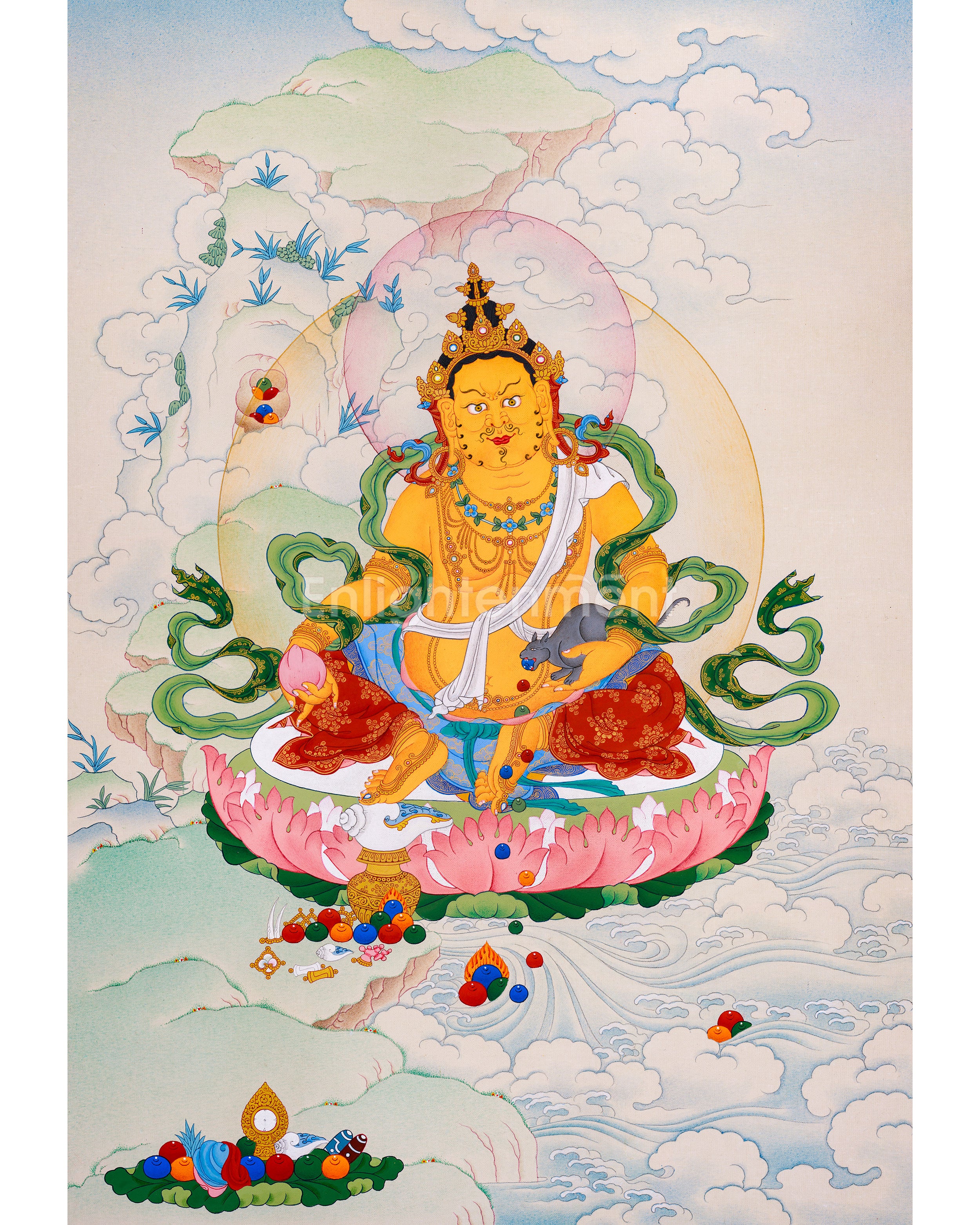 Hand-Painted Dzambhala Thangka | God of wealth