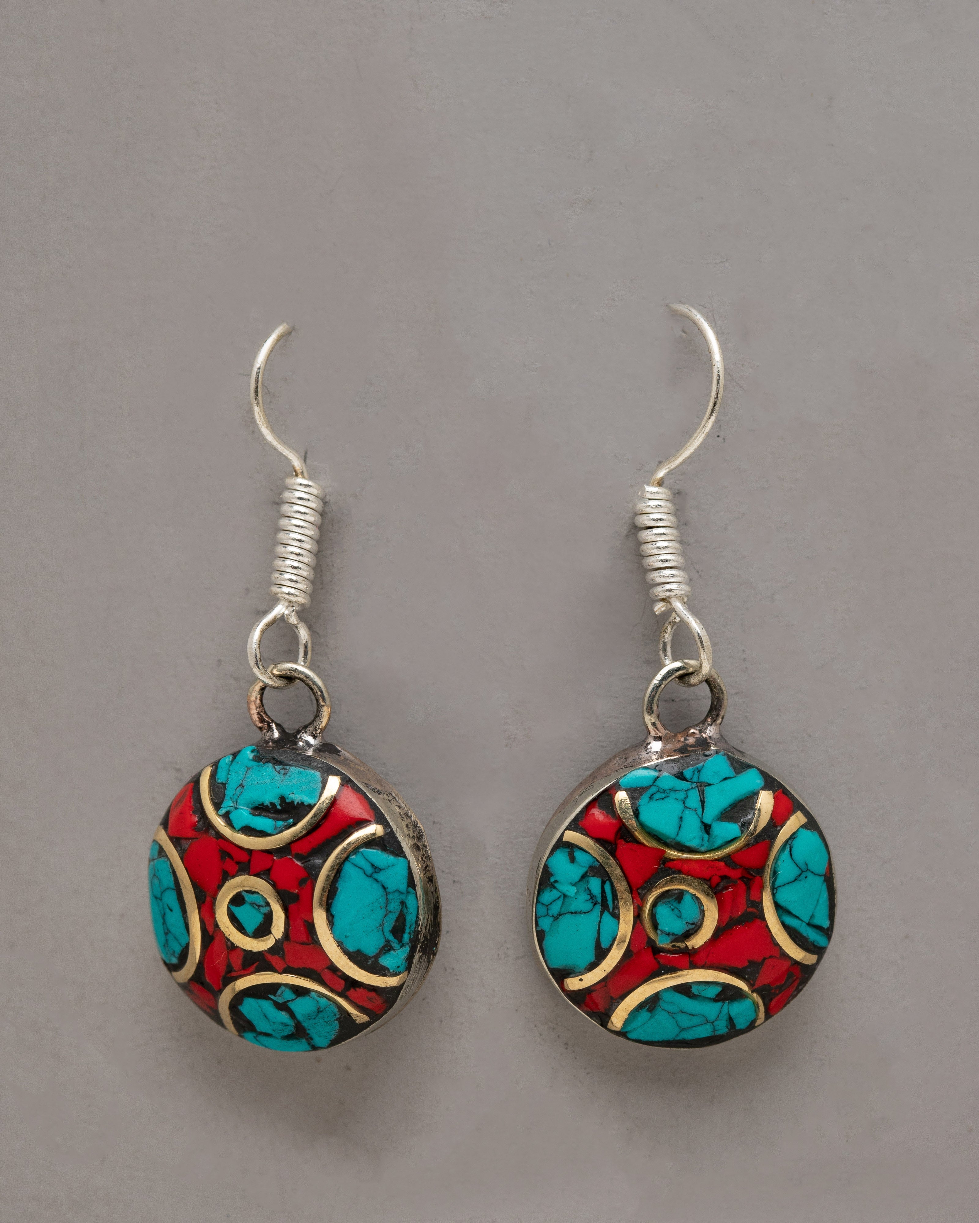 Turquoise and Coral Earrings Set 