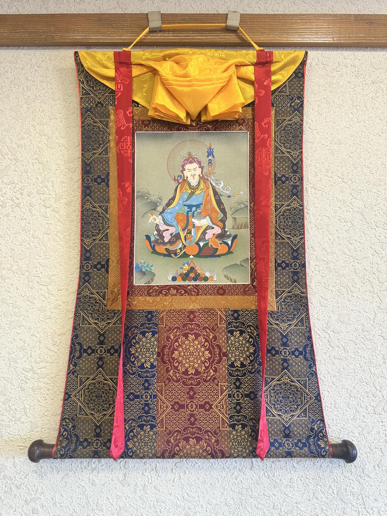 Tibetan Guru Rinpoche Painting with Brocade | Padmasambhava, the Second Buddha of Tibet