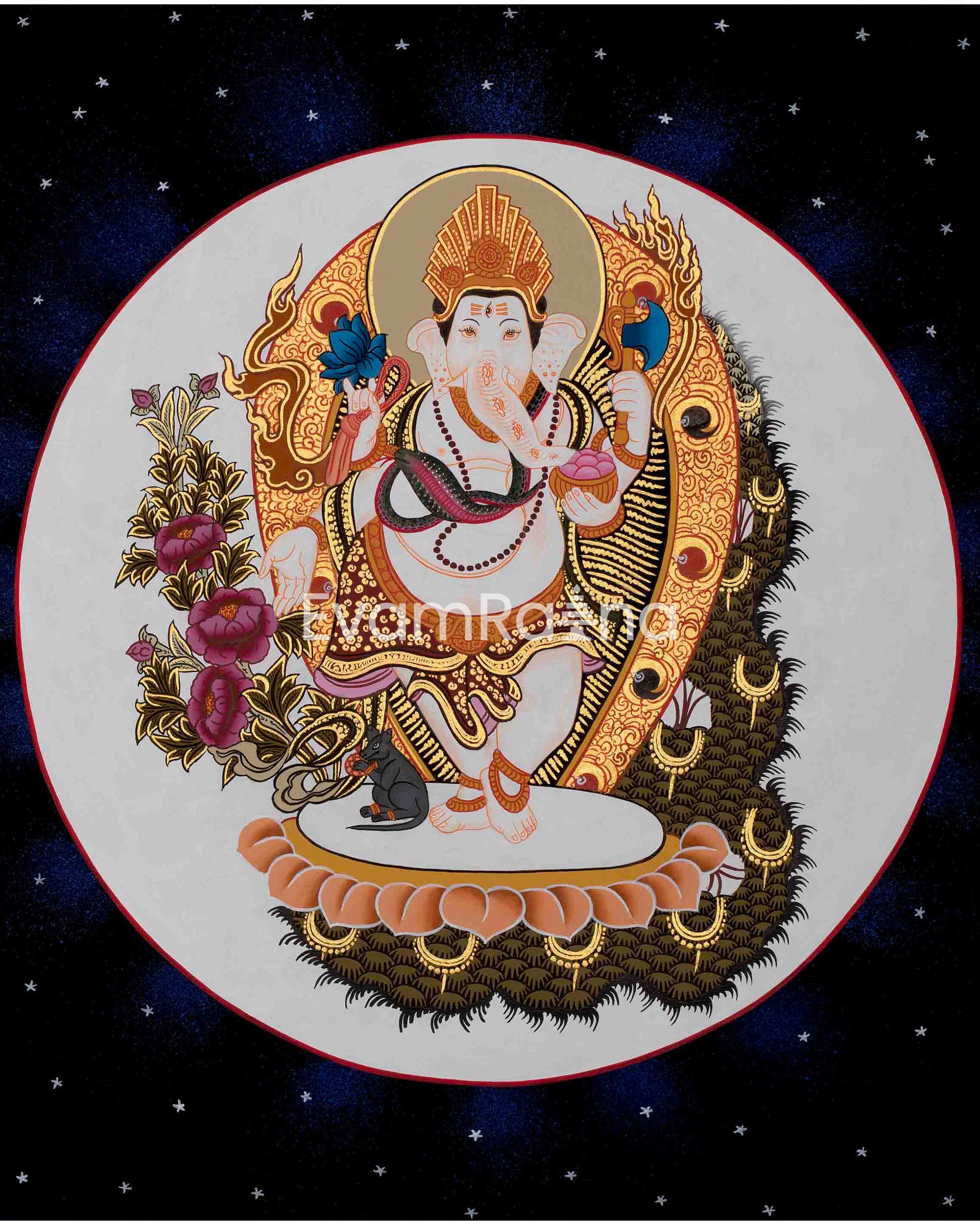 Ganesh Thangka Art | Original Hand Painted Thangka | Hindu Deity Art for your Peace