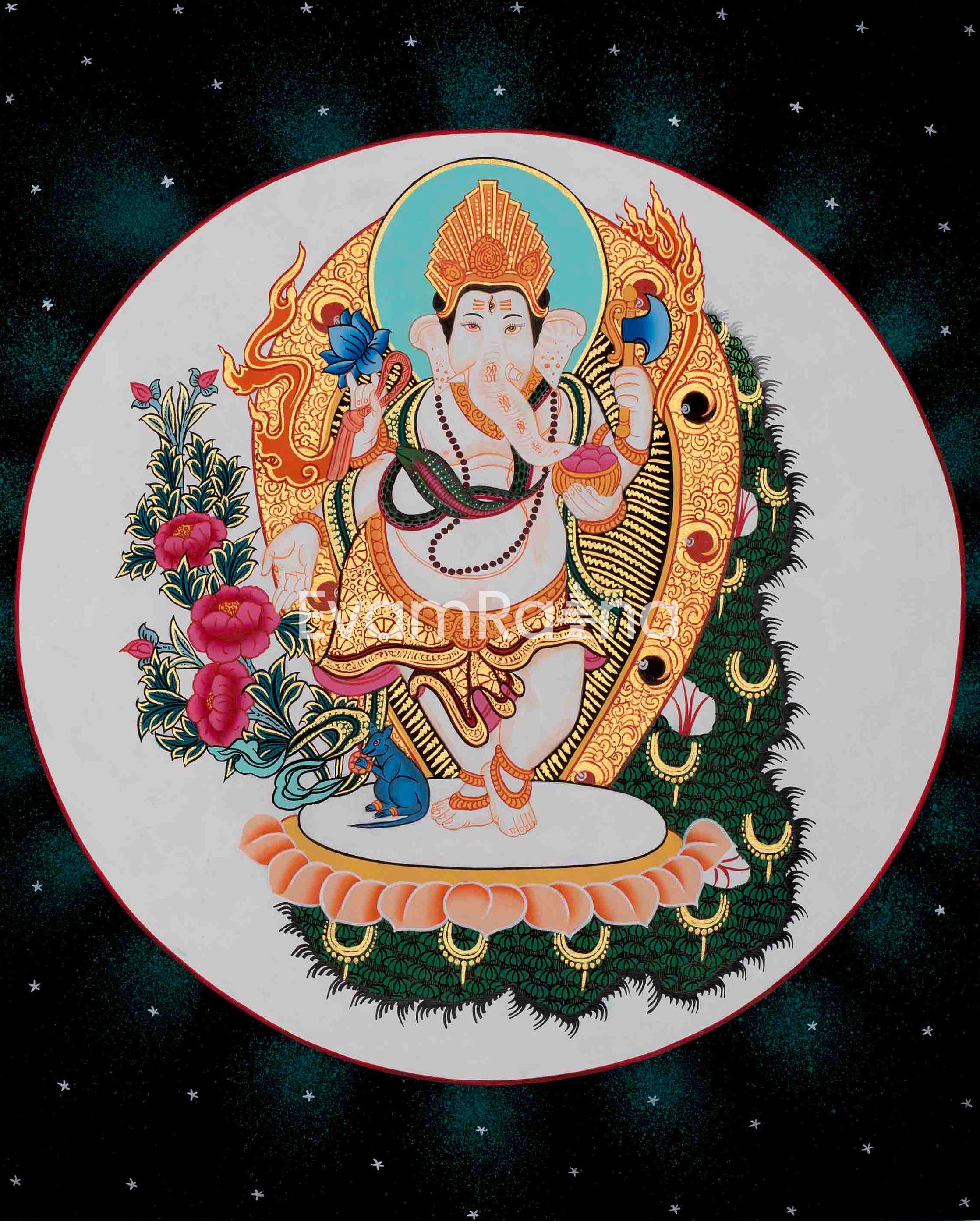 Ganesh Thangka Art | Original Hand Painted Thangka | Hindu Deity Art for your Peace