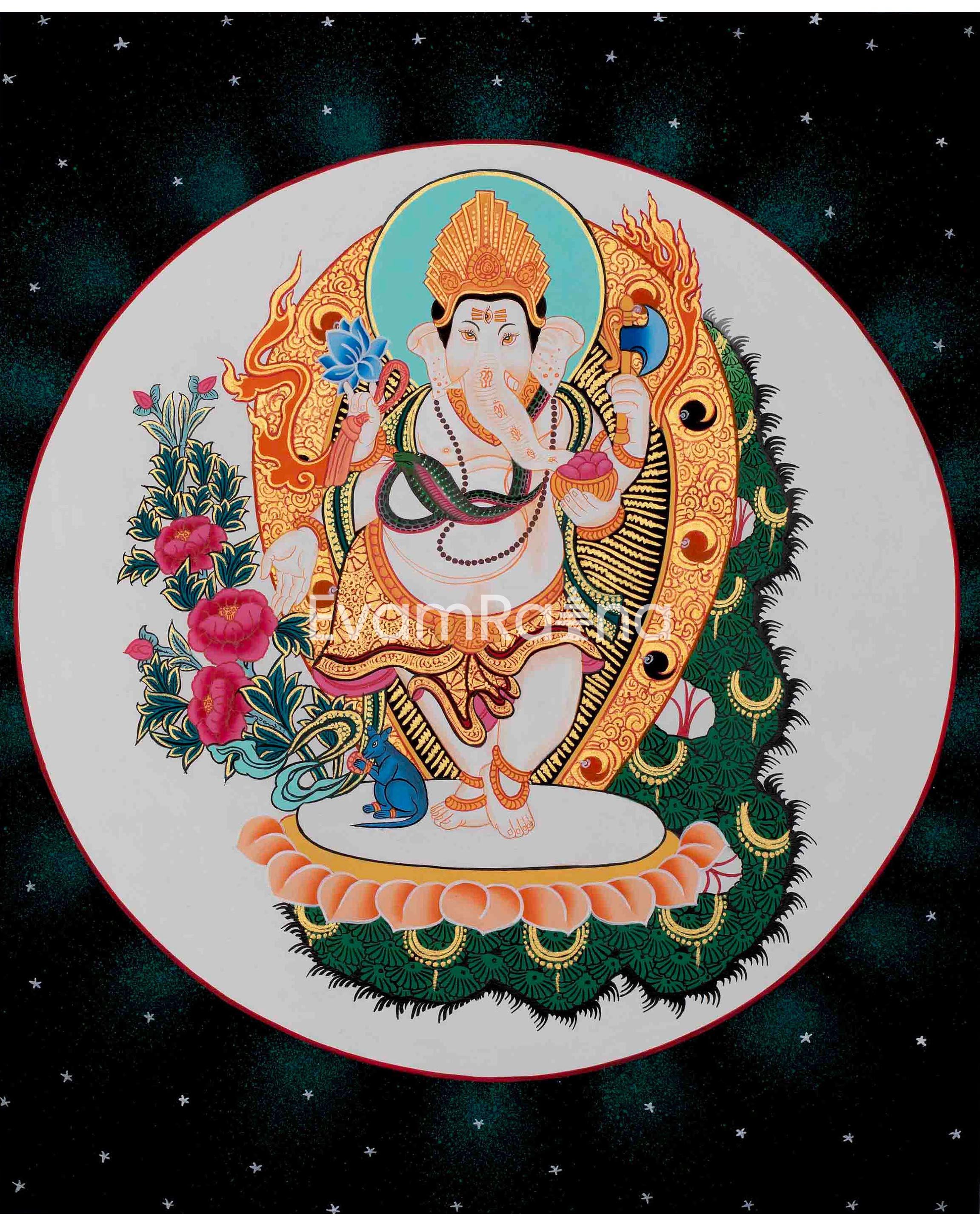 Ganesh Thangka Art | Original Hand Painted Thangka | Hindu Deity Art for your Peace