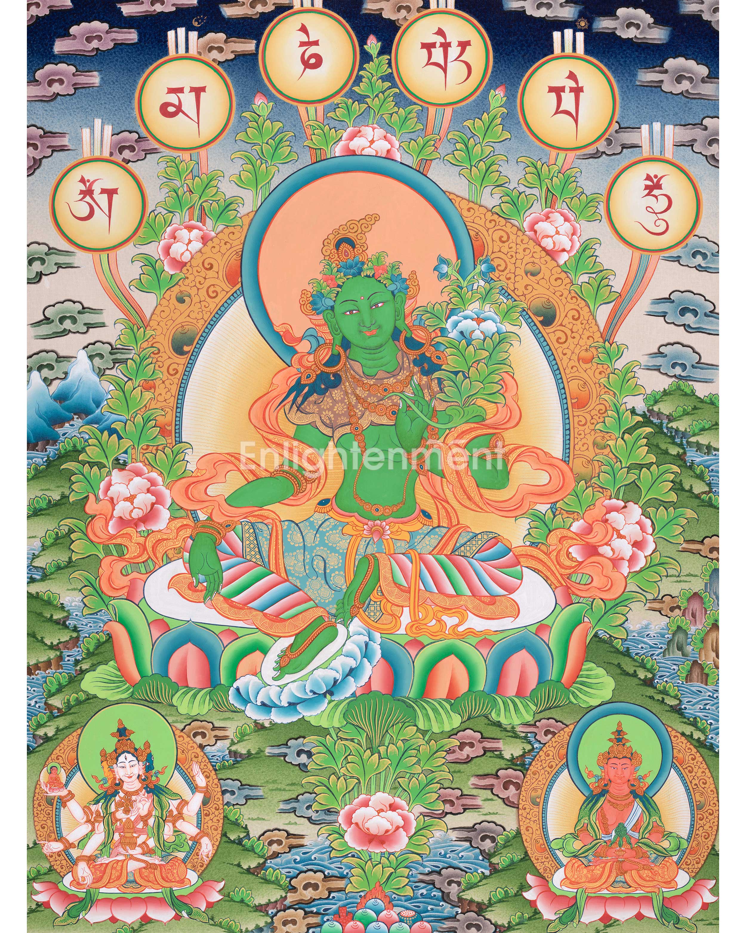 Handpainted Goddess Green Tara