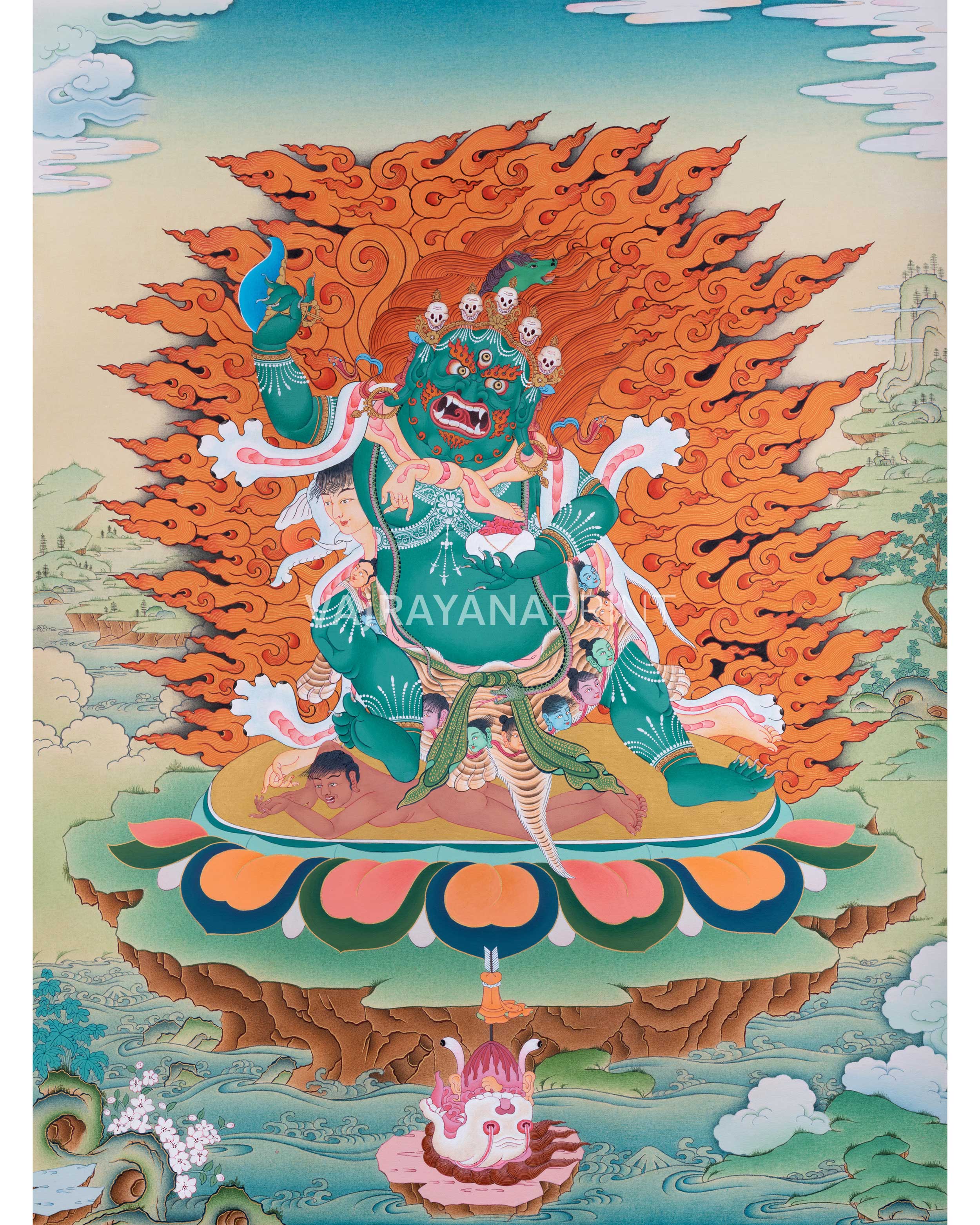 Green Hayagriva Thangka Print