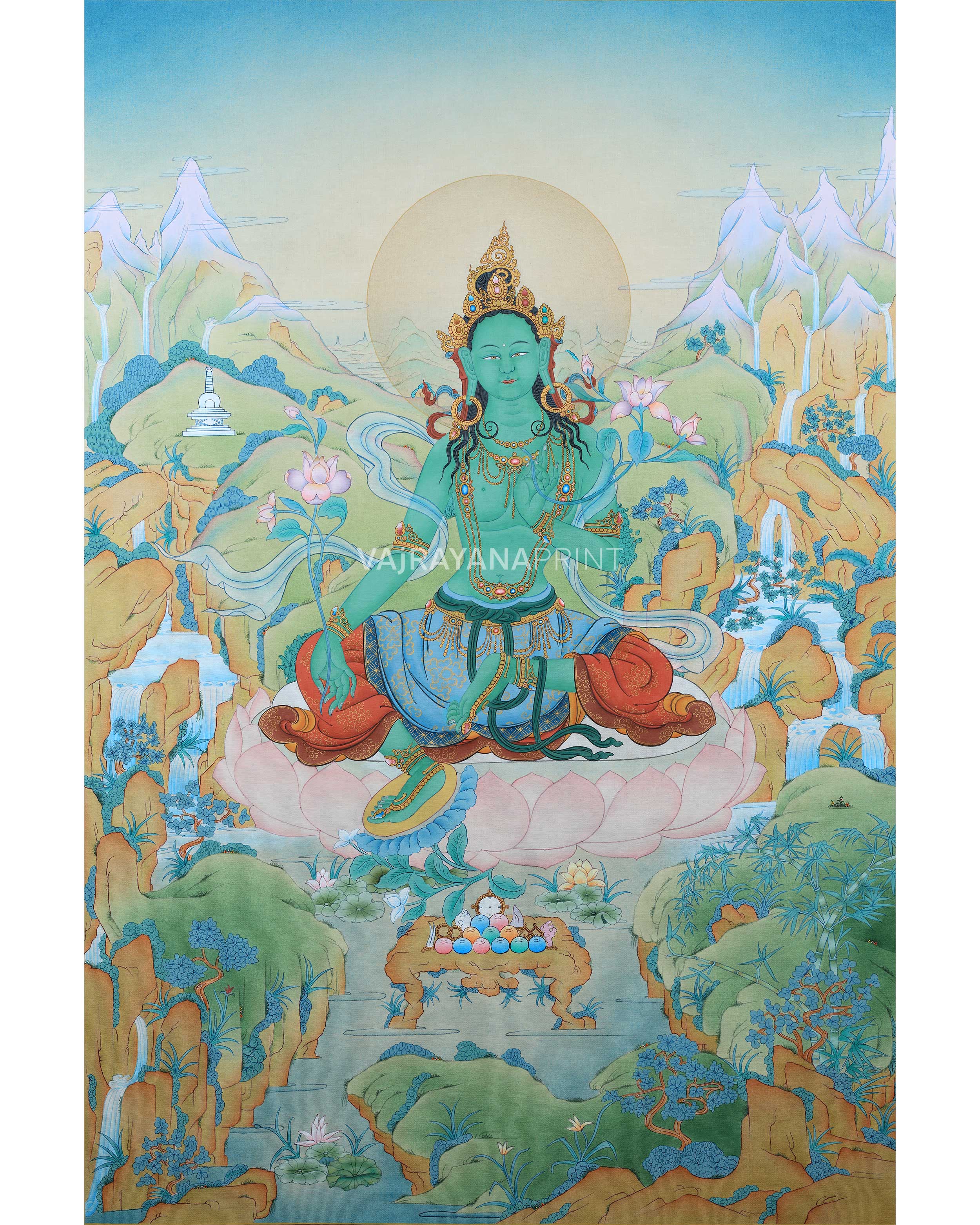 Green Tara Thangka Print
