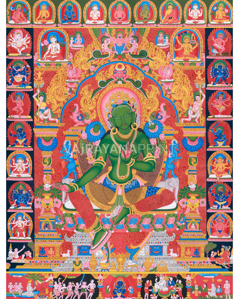 Tara's Radiant Duality: Green Tara and White Tara - Traditional Newari Buddhist Art