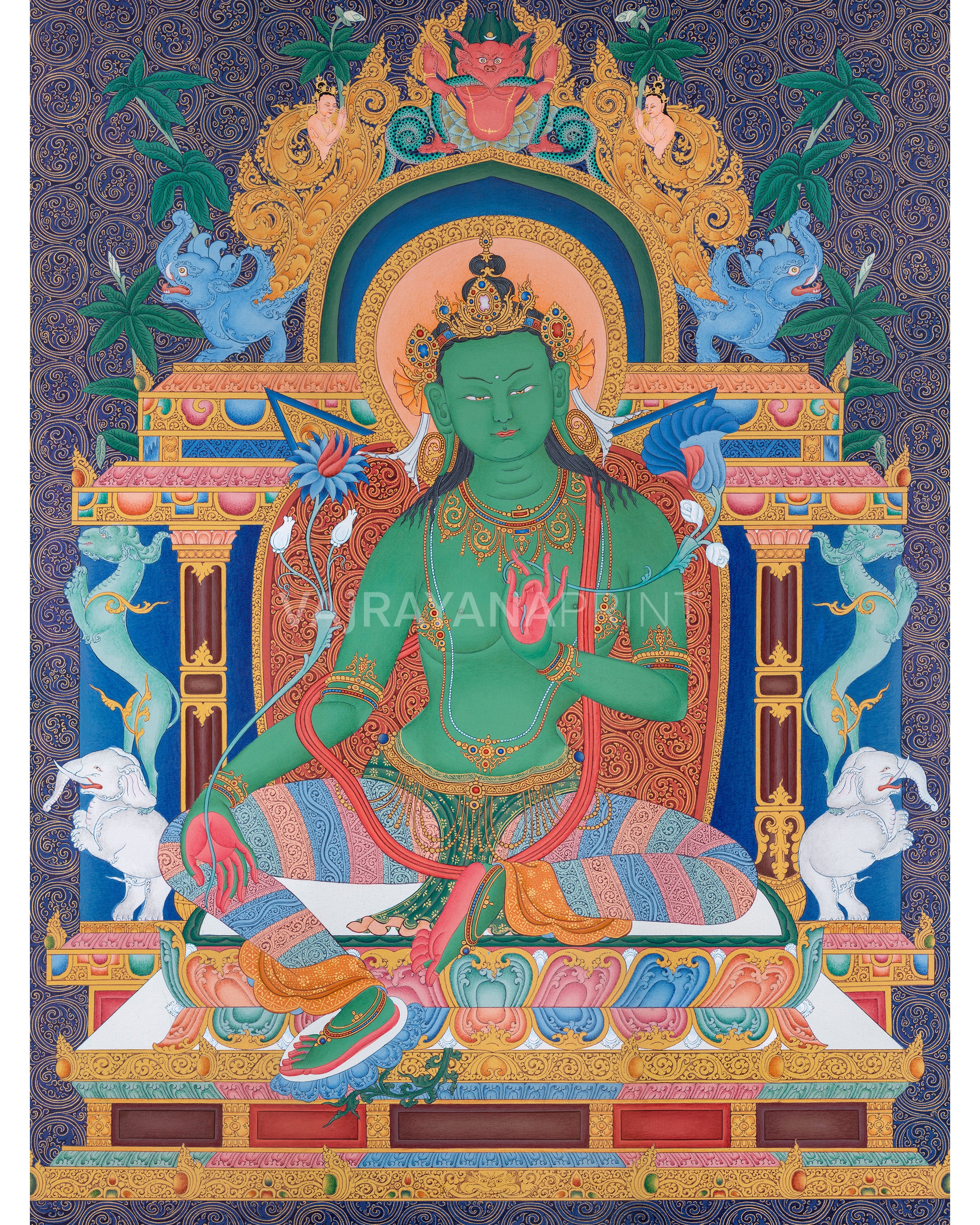 Green Tara Thangka Print | Digital Canvas Print