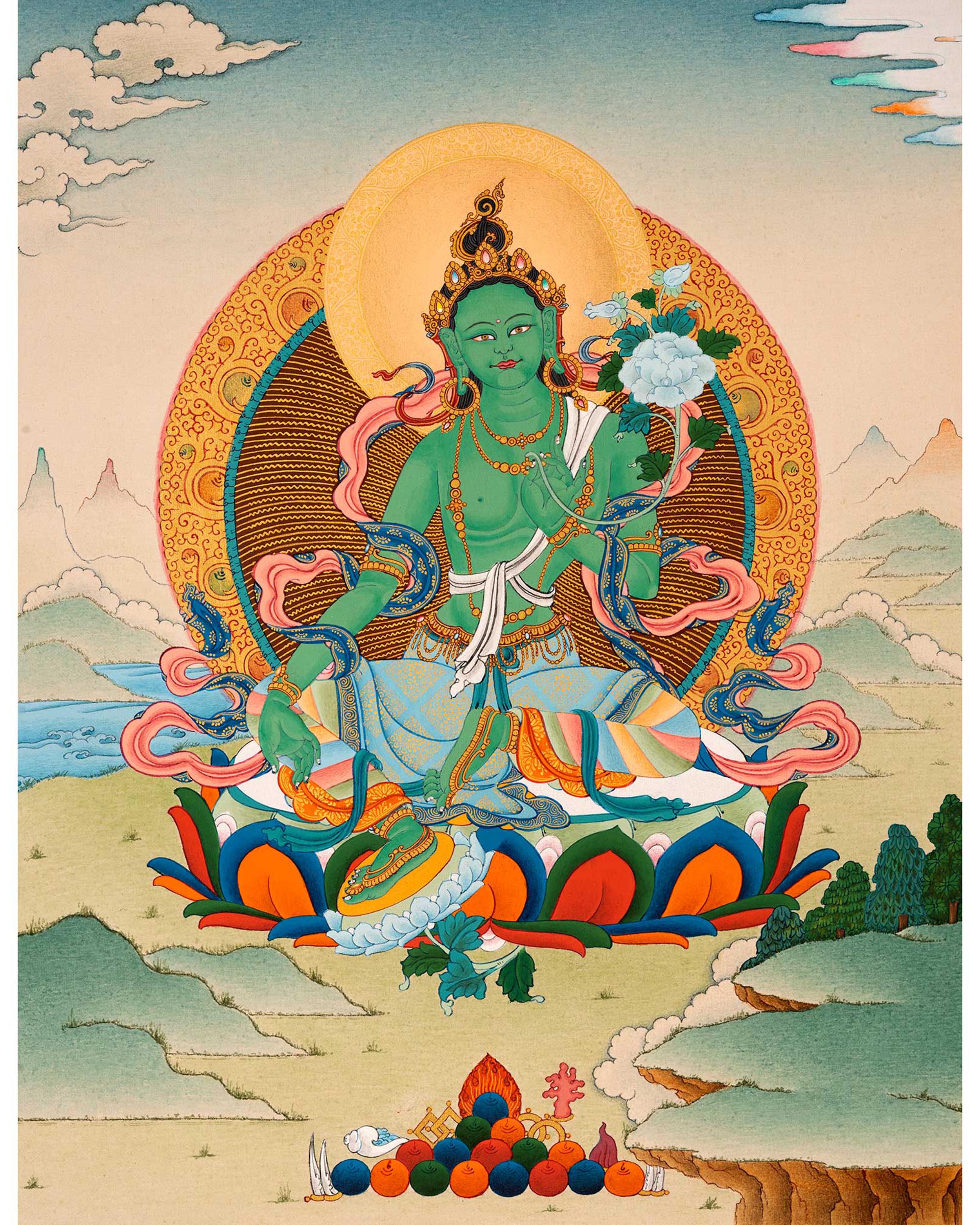 Green Tara Nepal Thangka | Traditional Tibetan Buddhist Painting