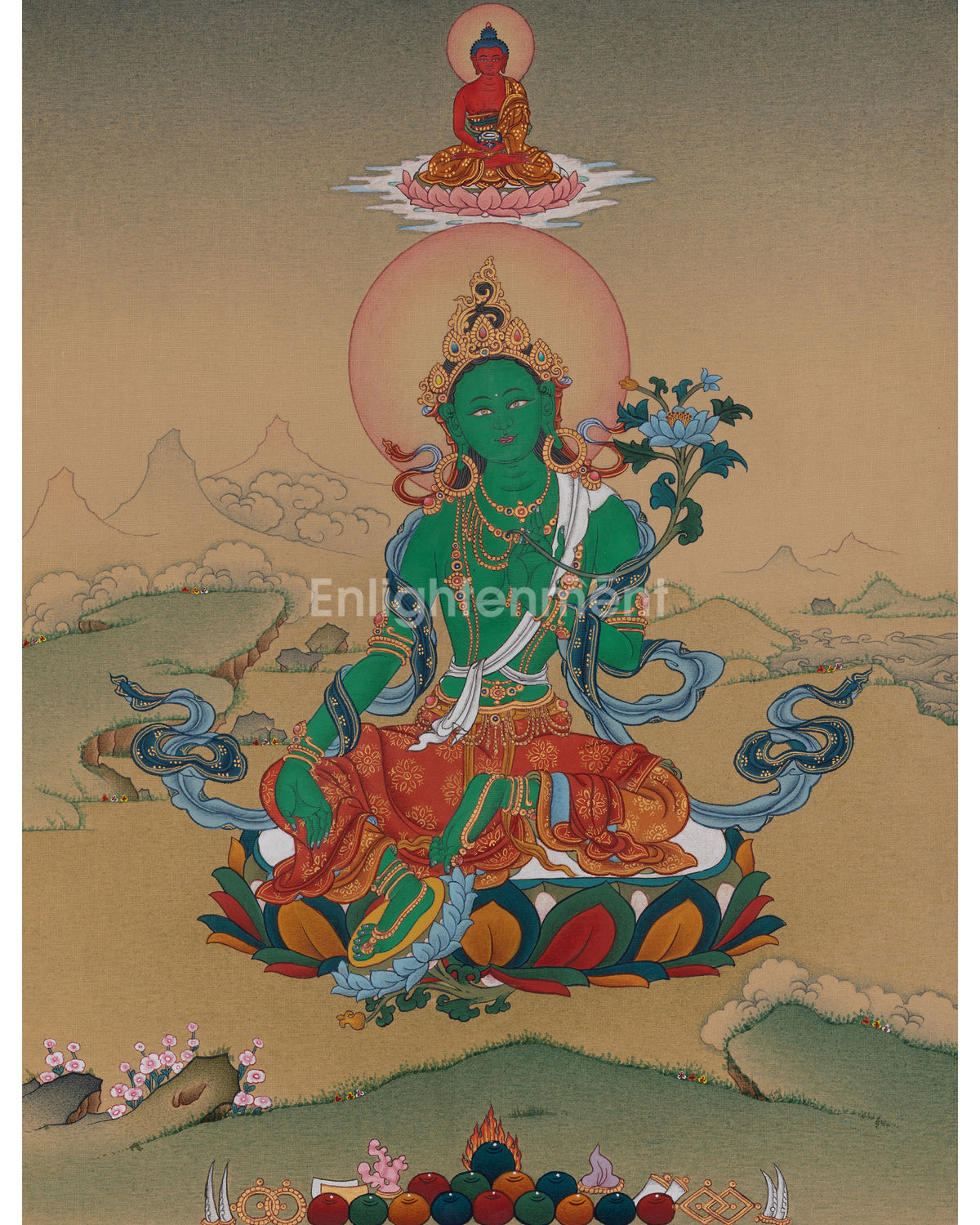 Green Tara with Amitabha Buddha Artwork