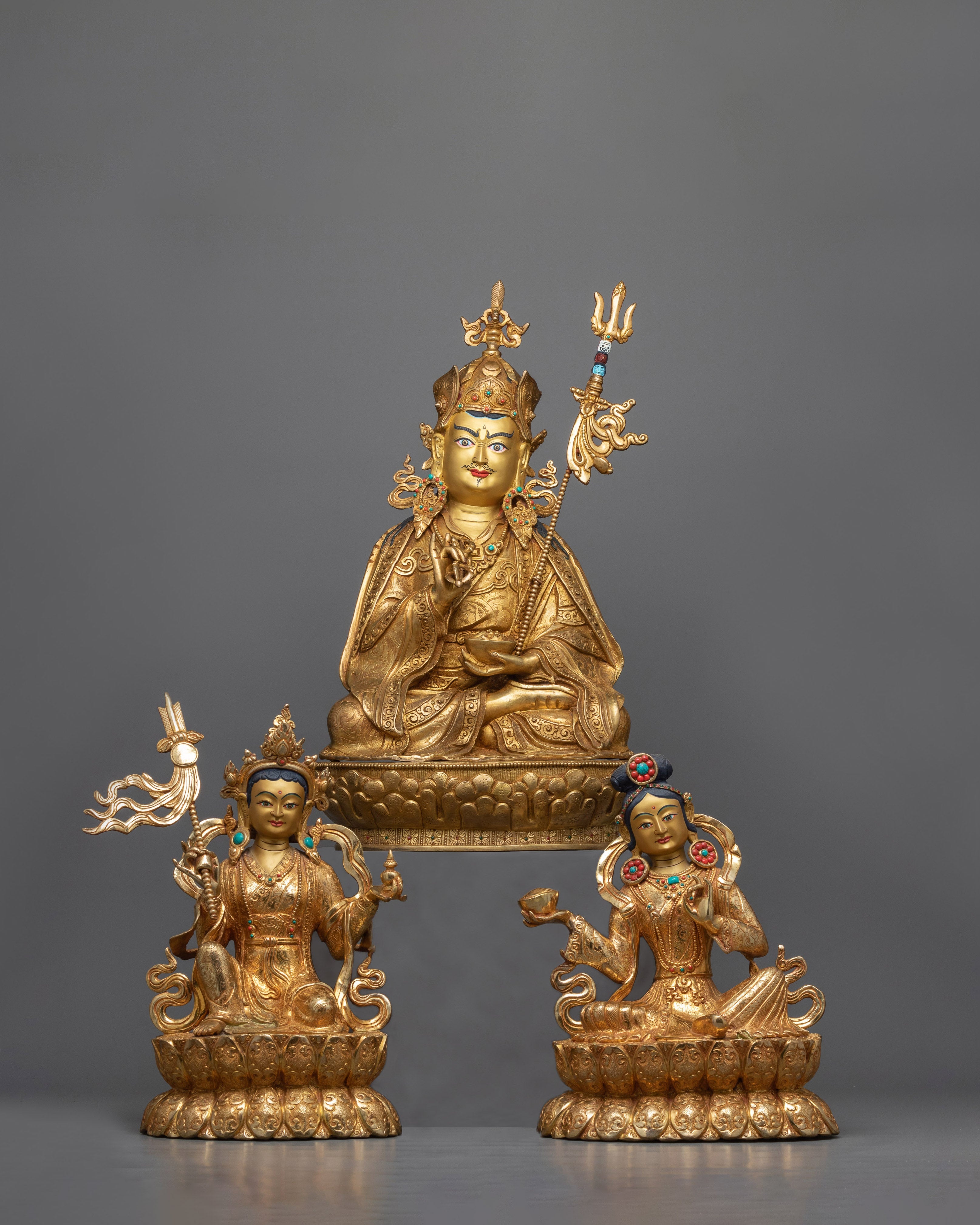 Guru Rinpoche and Two Disciples Statue