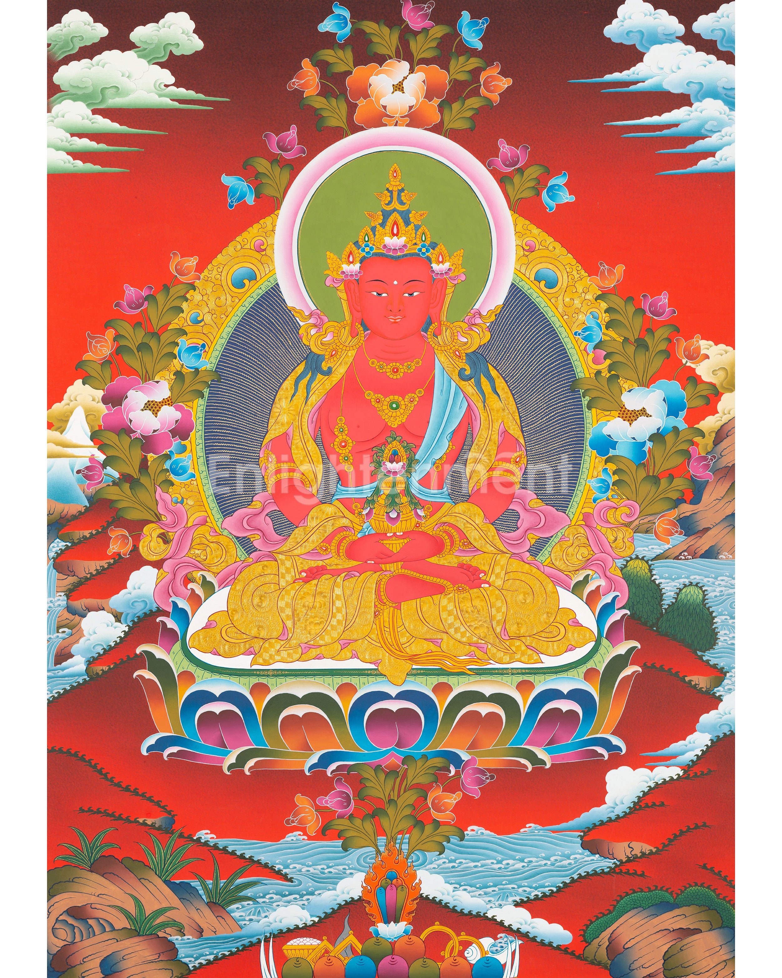 Hand-Painted Amitayus Buddha Thangka