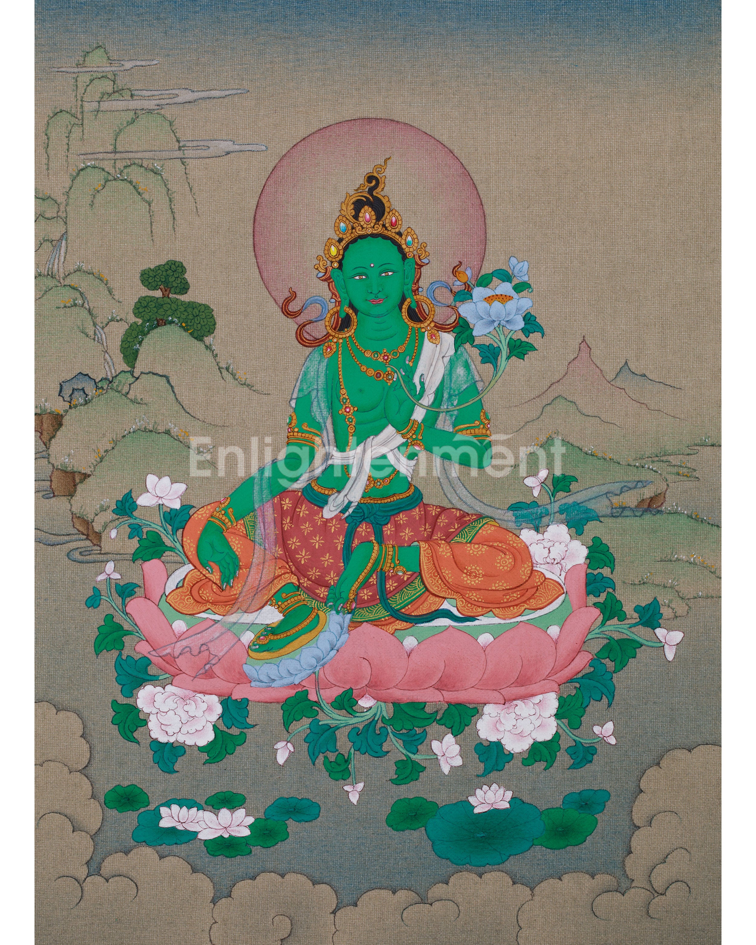 Hand-Painted Mother of Liberation: Green Tara Art
