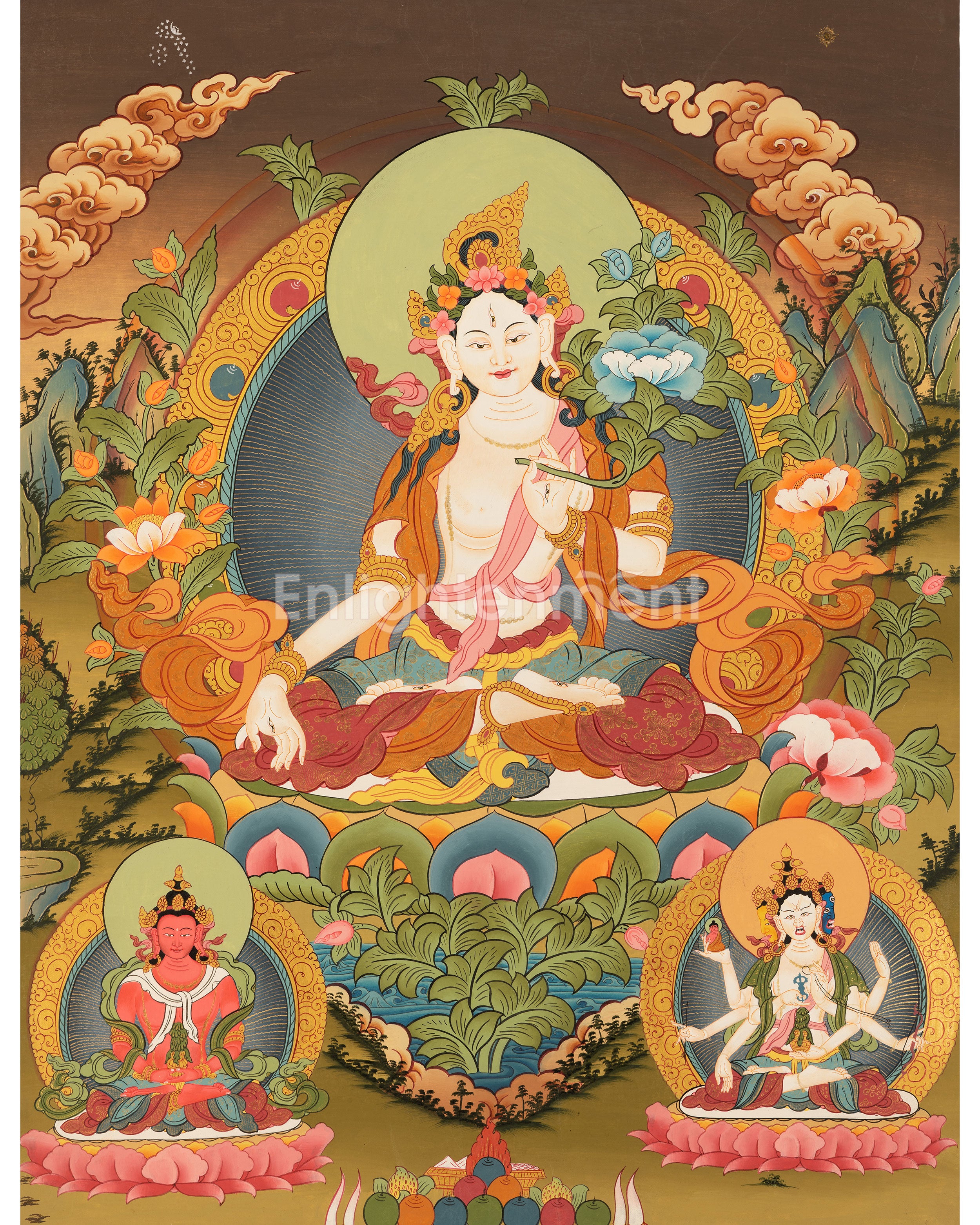 Hand-Painted White Tara Thangka
