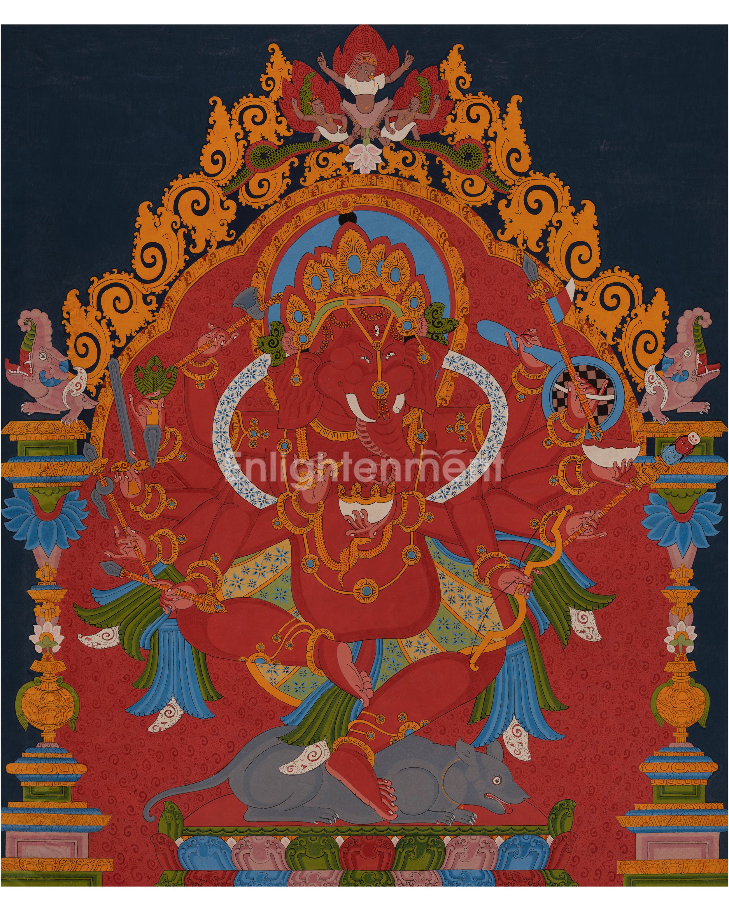 Hand-painted Multi-armed Ganesha Thangka