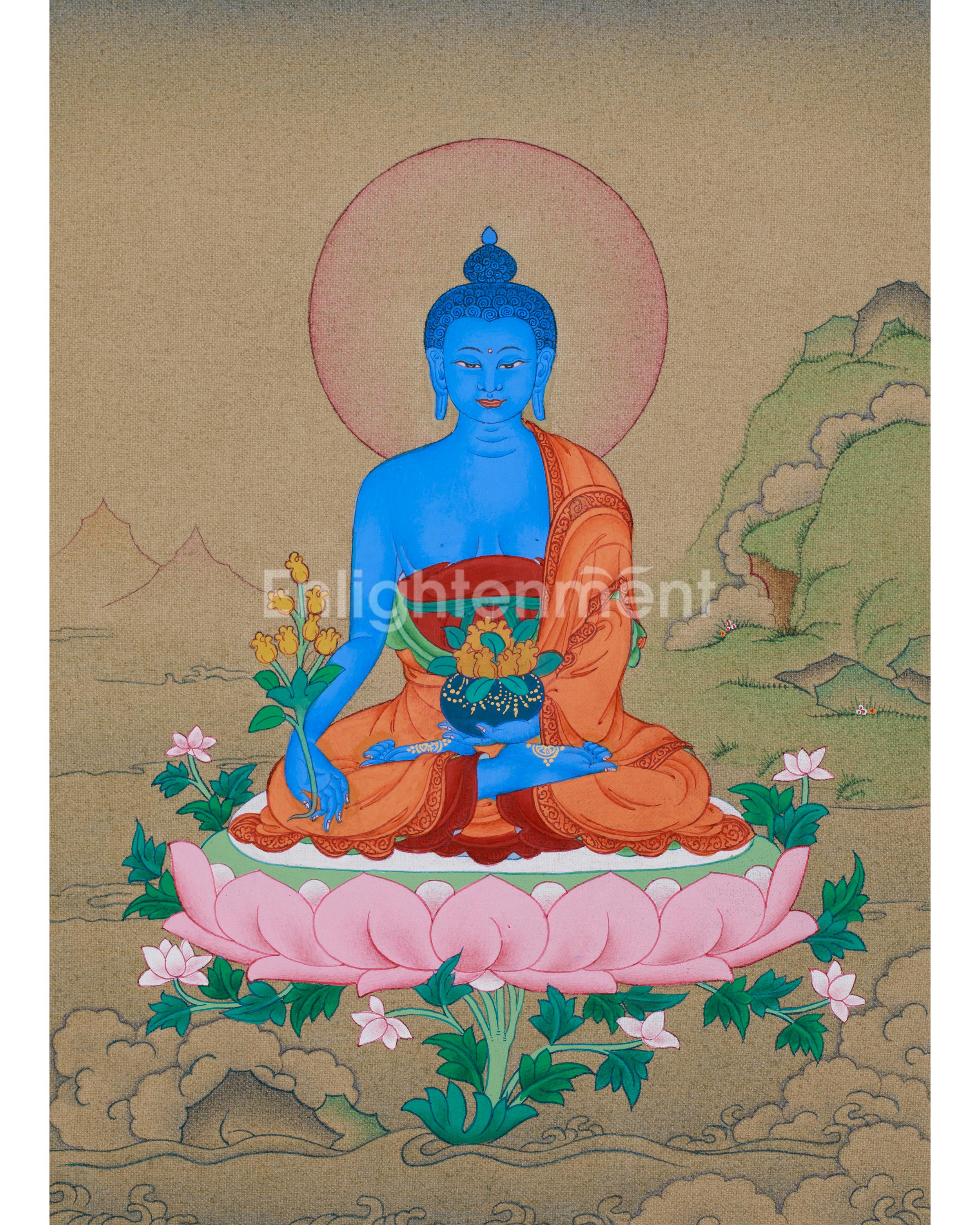 Hand Painted Meditating Medicine Buddha Thangka