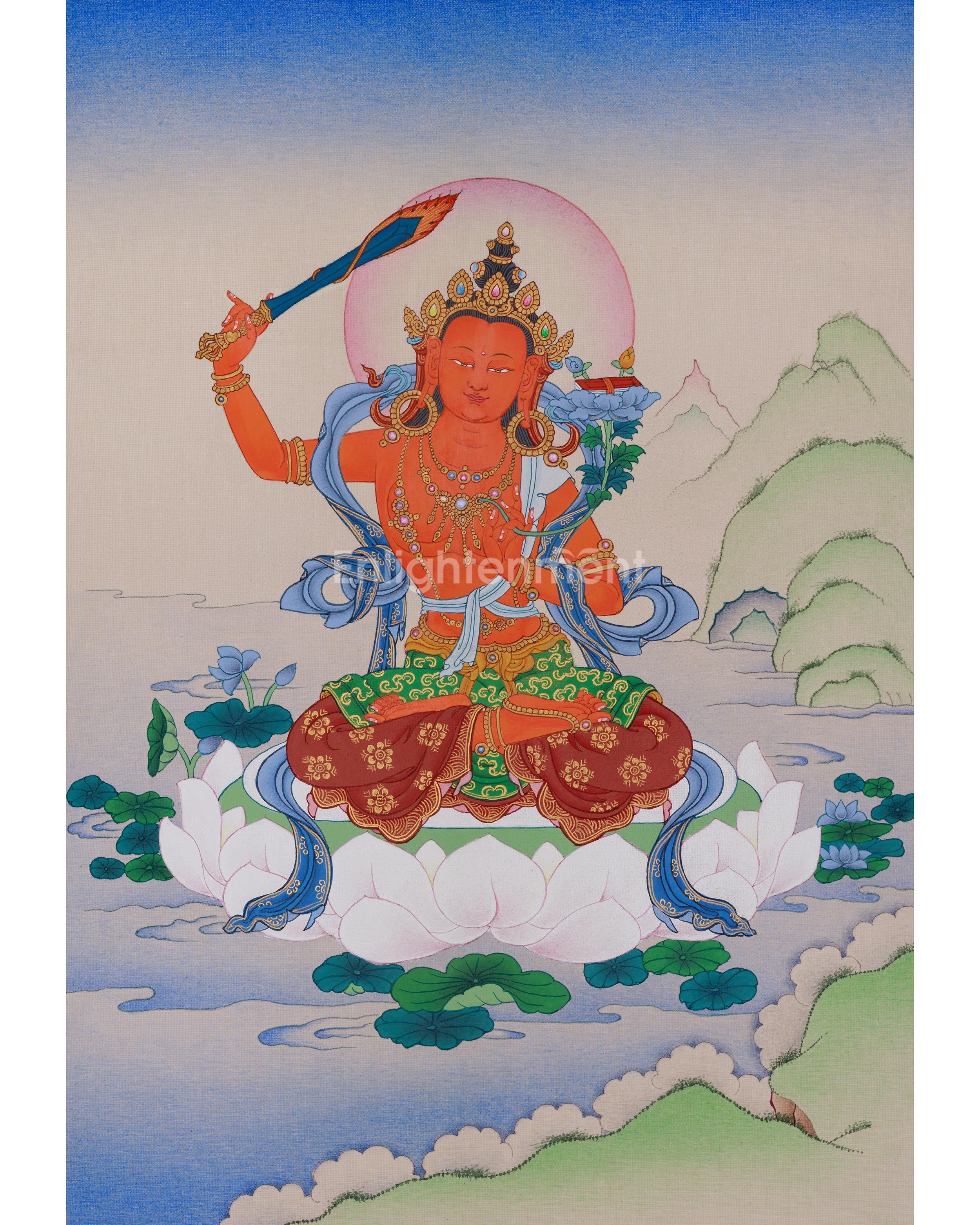 Handpainted Thangka of Manjushri