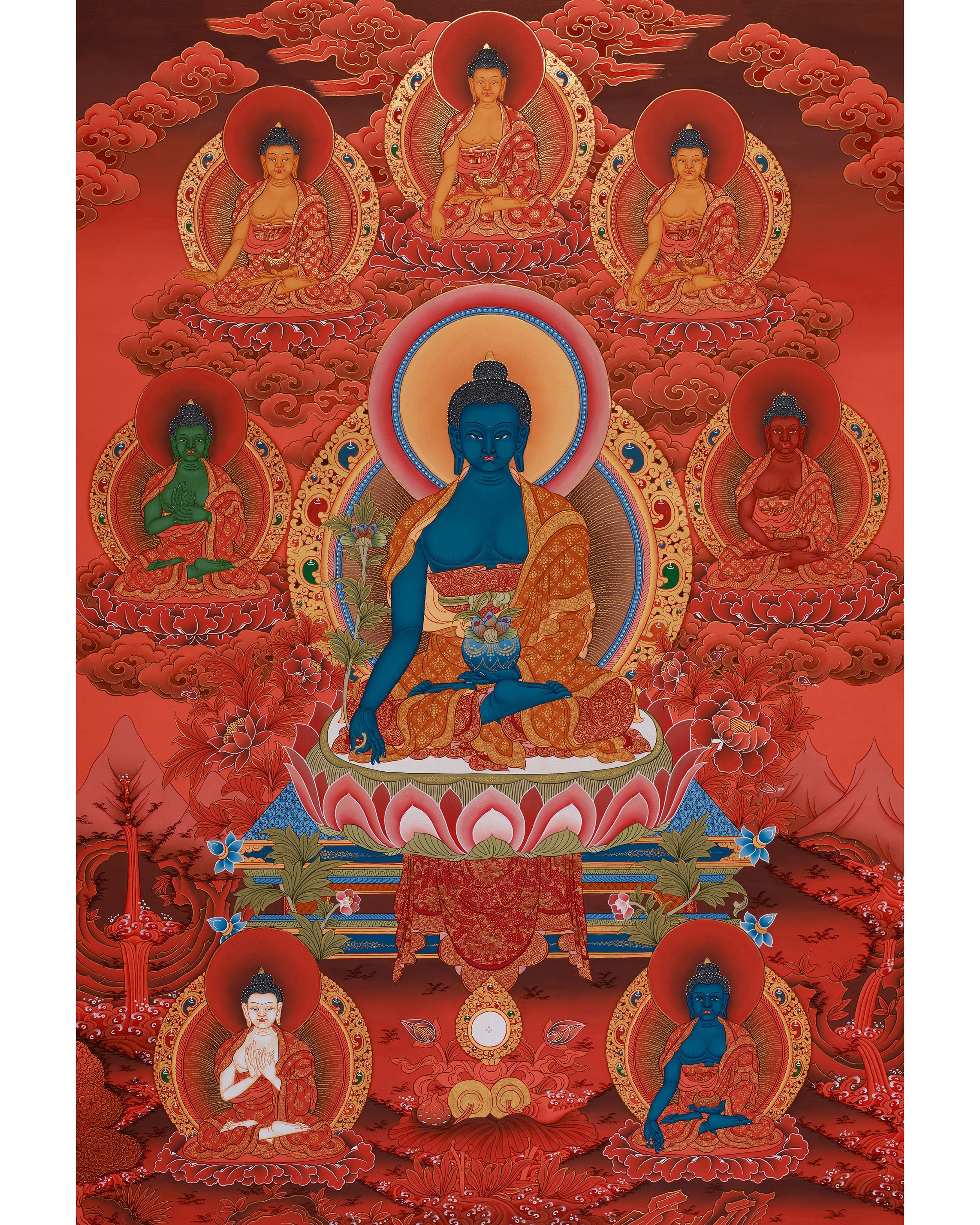 Healing Buddha With Five Dhyani Buddhas
