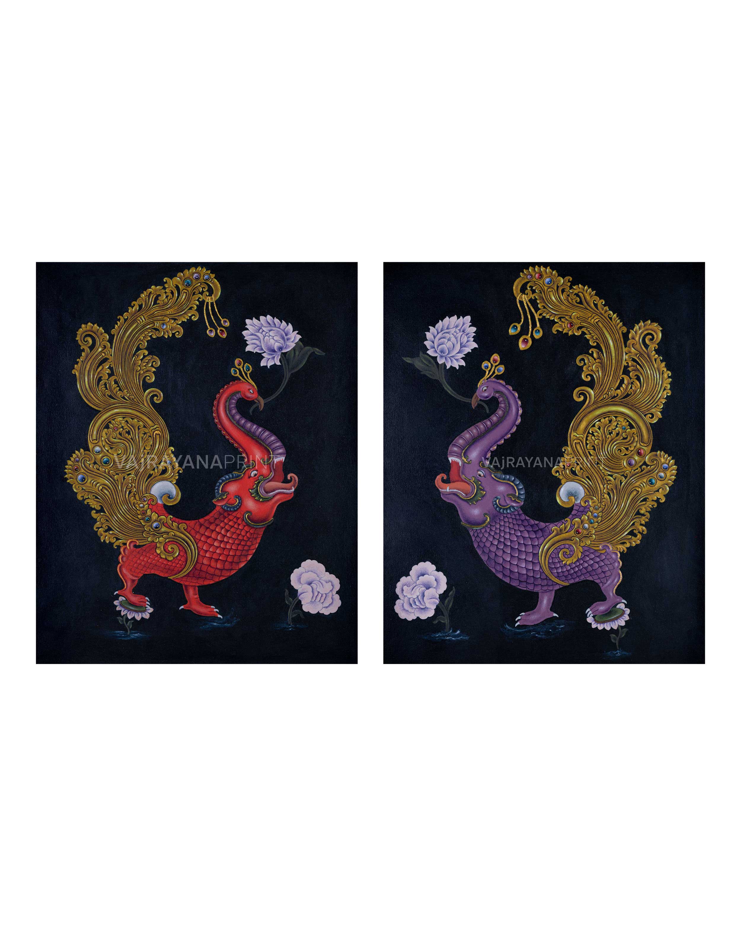 Two Makara Print Set: Thangka Prints