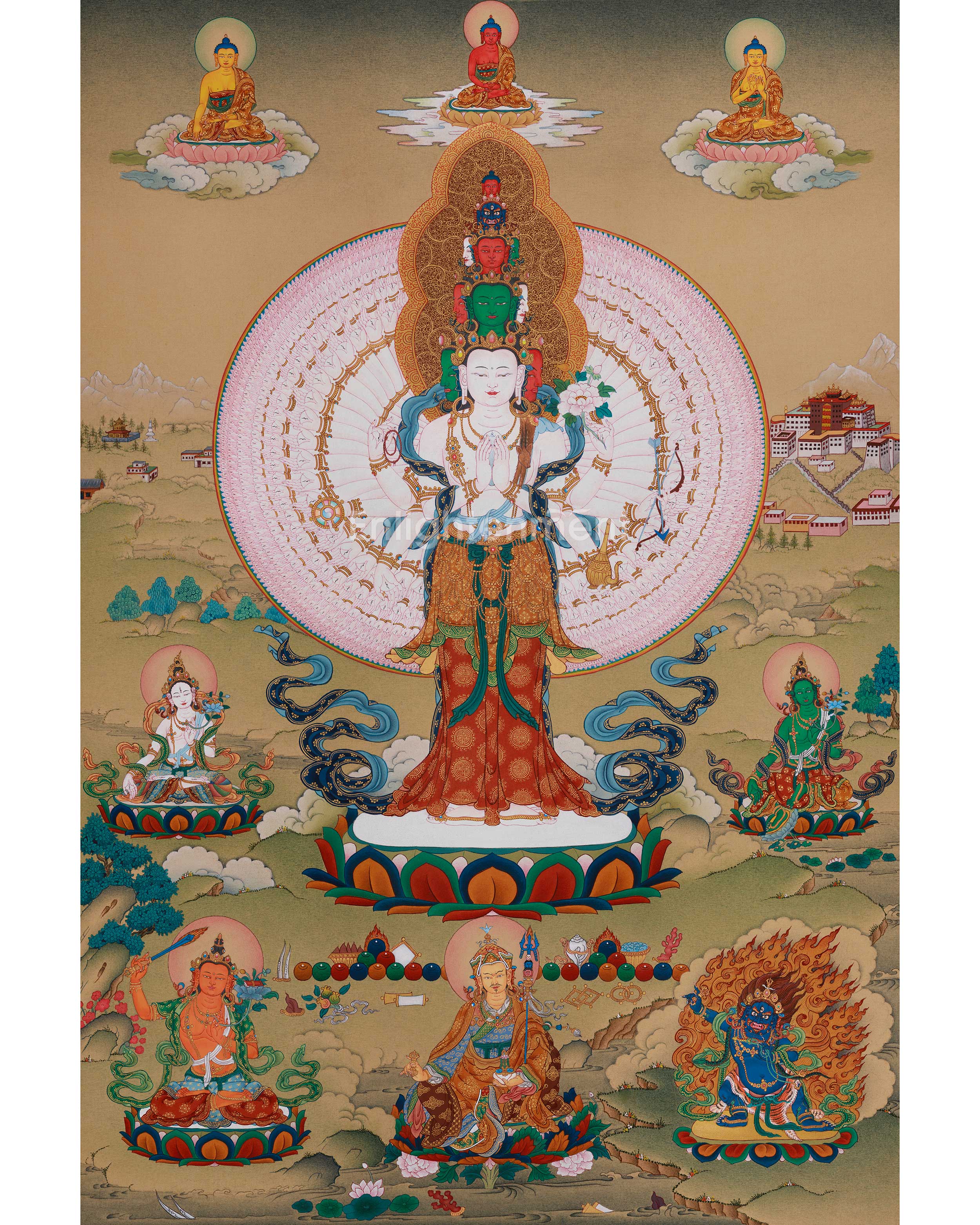 Himalayan Thangka of 1000 Armed Chenrezig