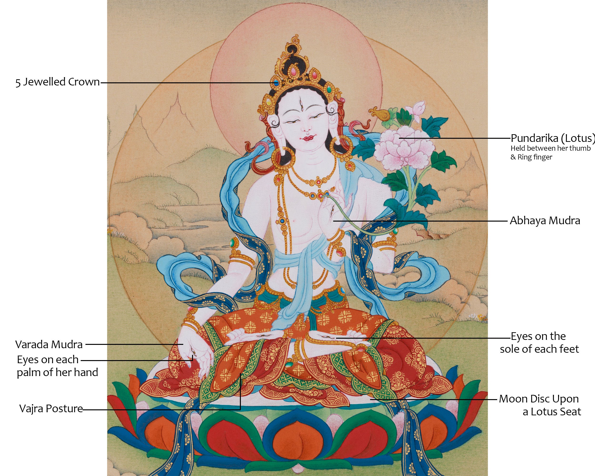 Tibetan Goddess Sita Tara Thangka | Female Buddhist Deity of Healing