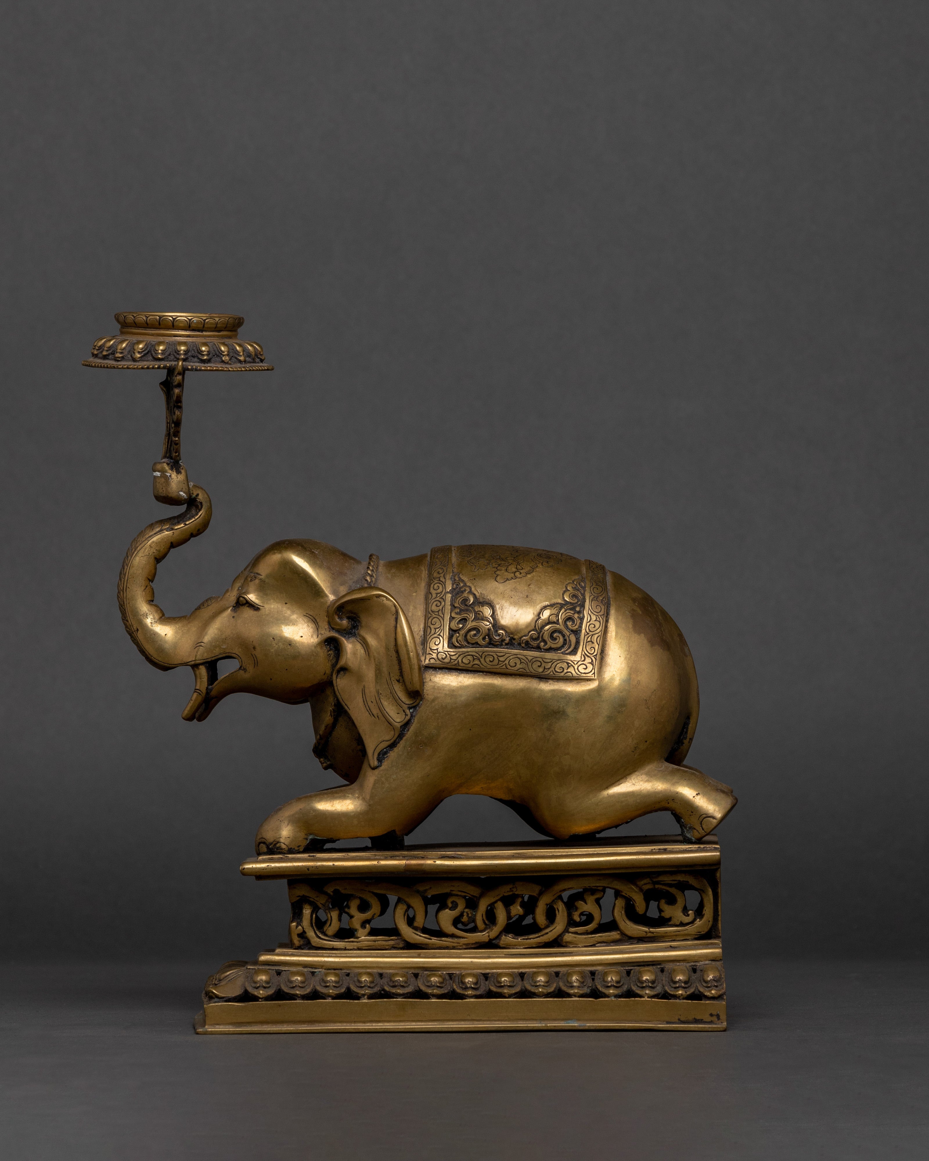 Elephant Lotus Lamp Set | Himalayan Art