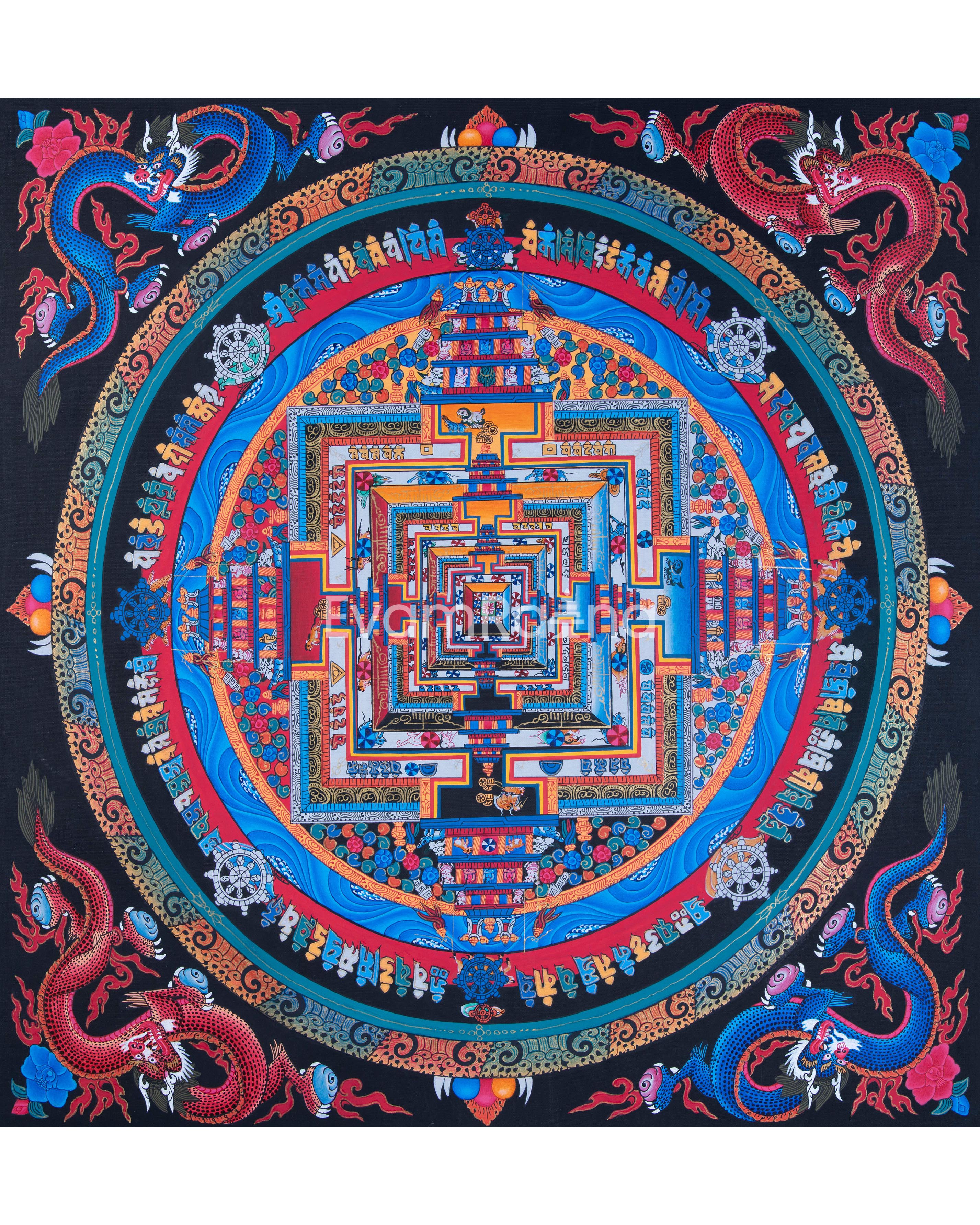 Dragon Kalachakra Mandala Thangka | Wall Hanging Yoga Meditation Canvas Art