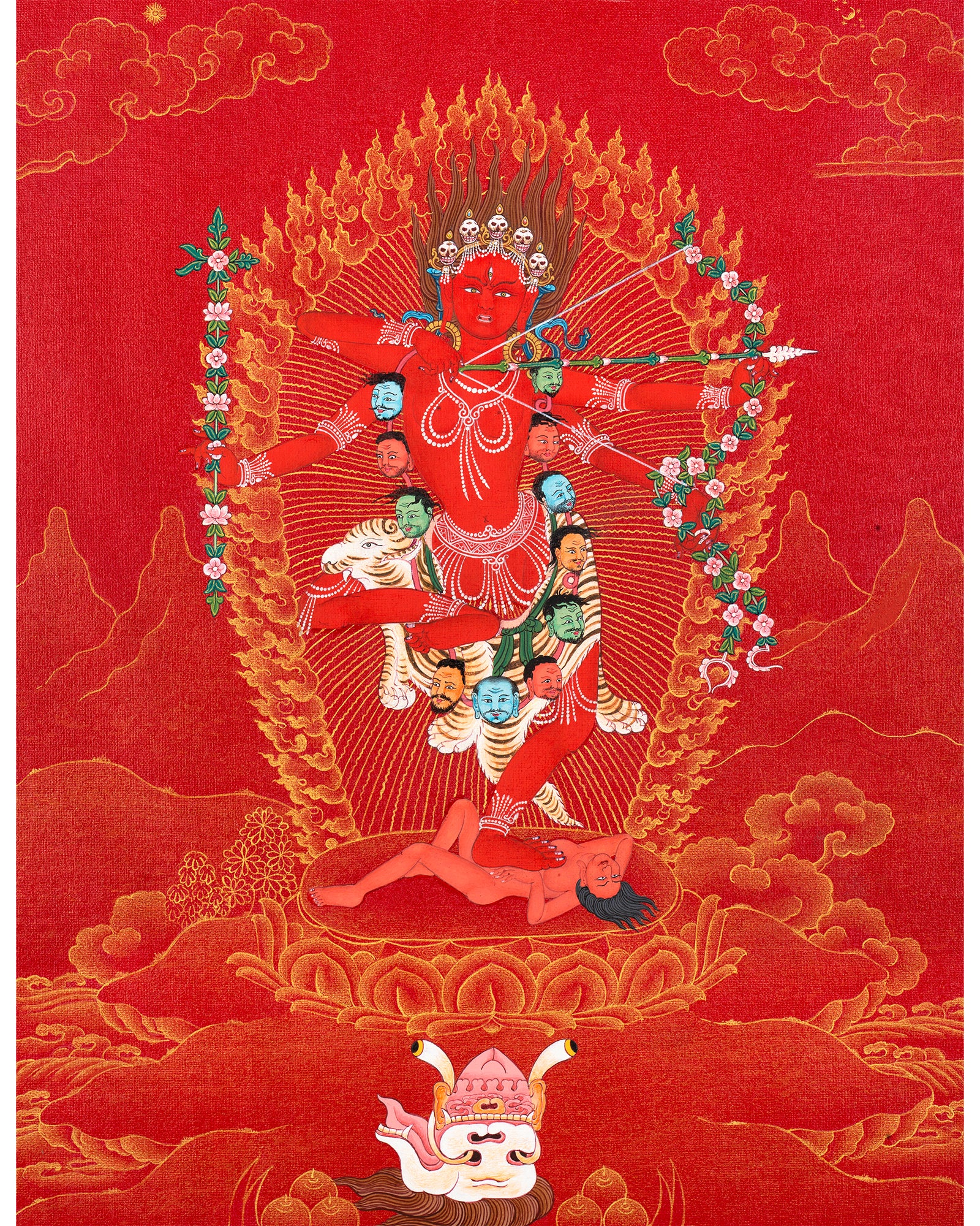 Kurukulla, Tibetan Thangka Painting, Traditional Buddhist Art in 24K Gold