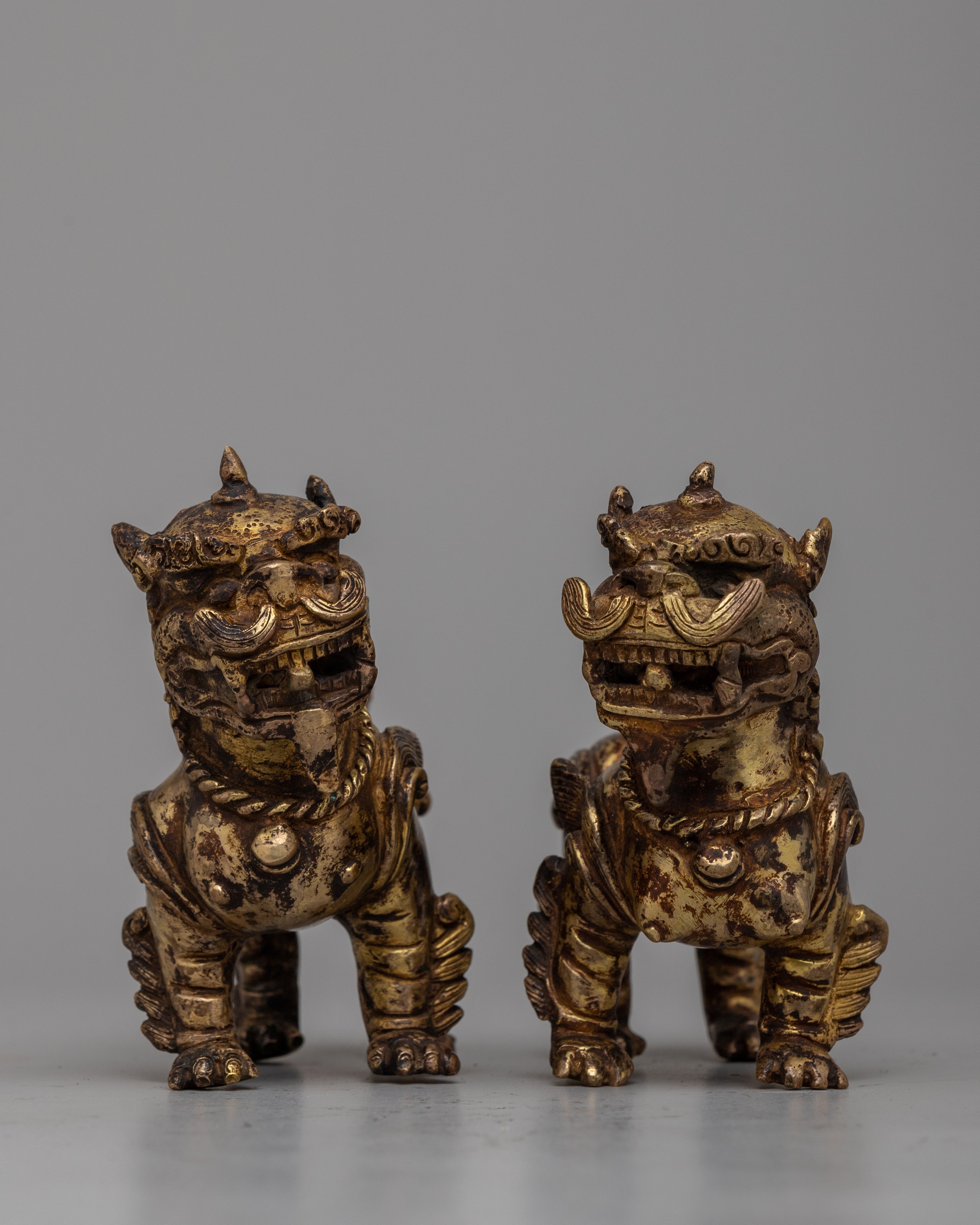 Copper Lion Statue Set
