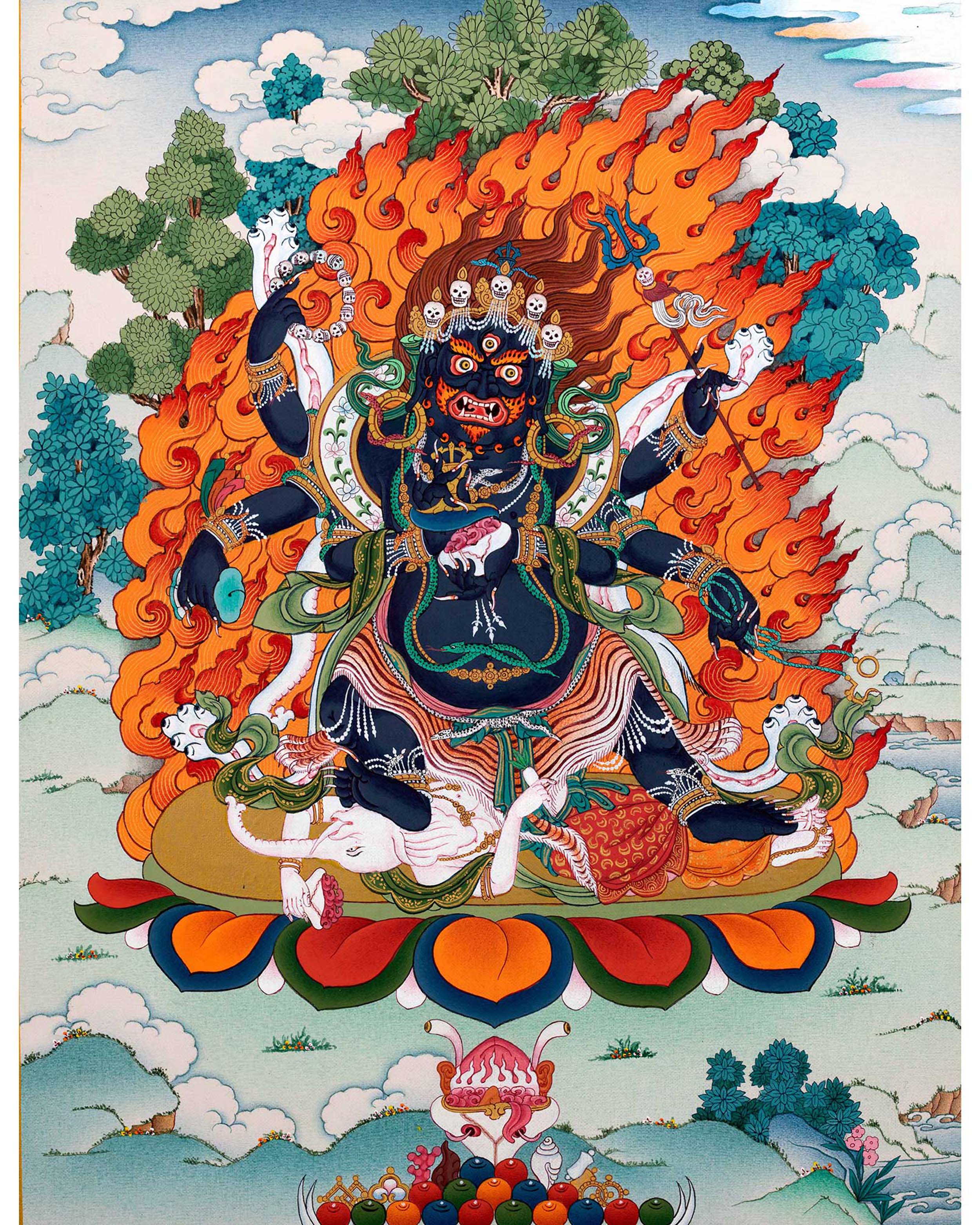 Six Armed Mahakala of Gelug Tradition | Tibetan Mahakala Thangka