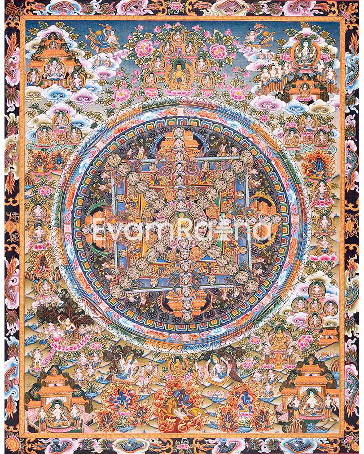 Vintage Authentic Hand-painted Buddha Mandala | Tibetan Thangka Art