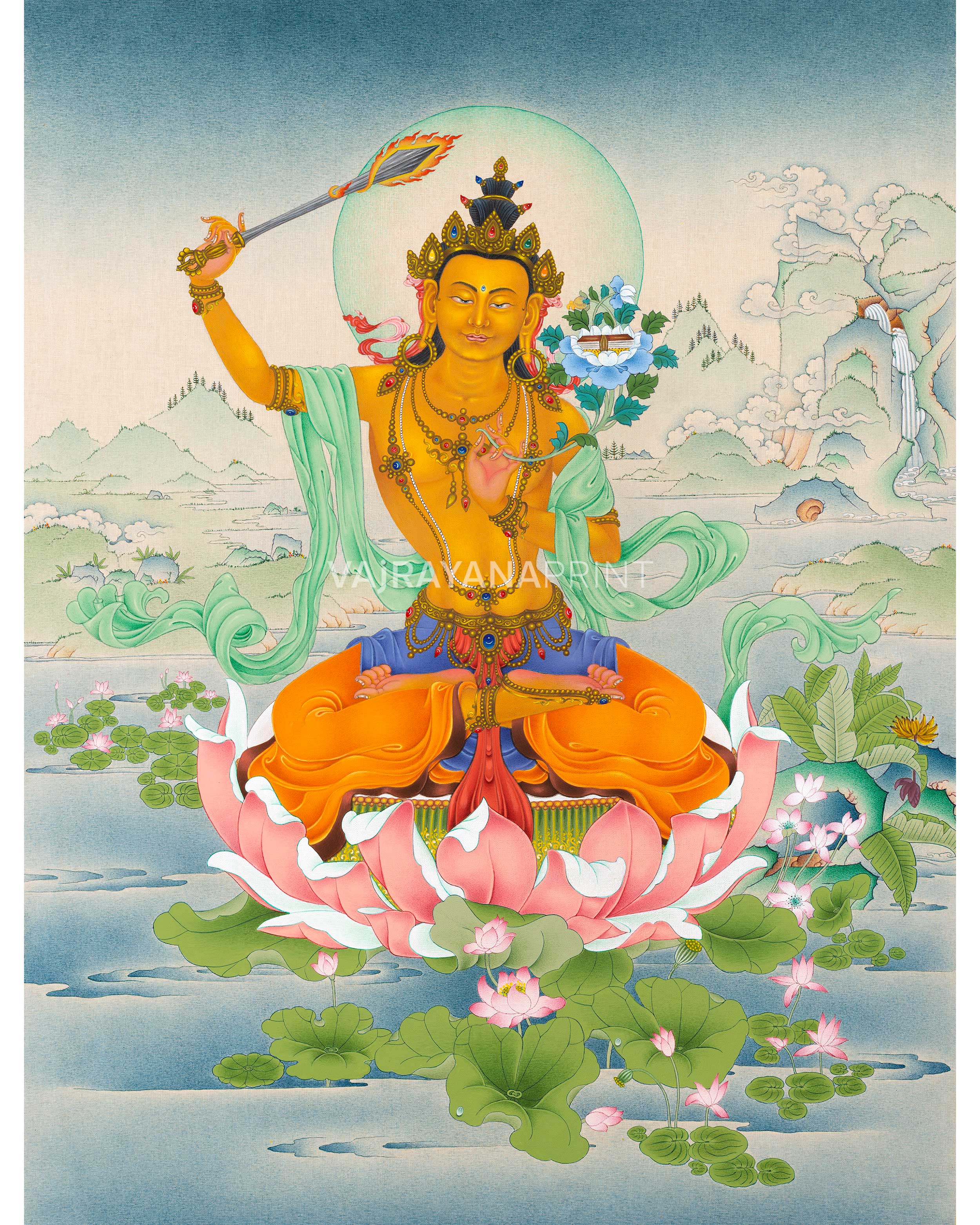 Manjushri Digital Thangka Print