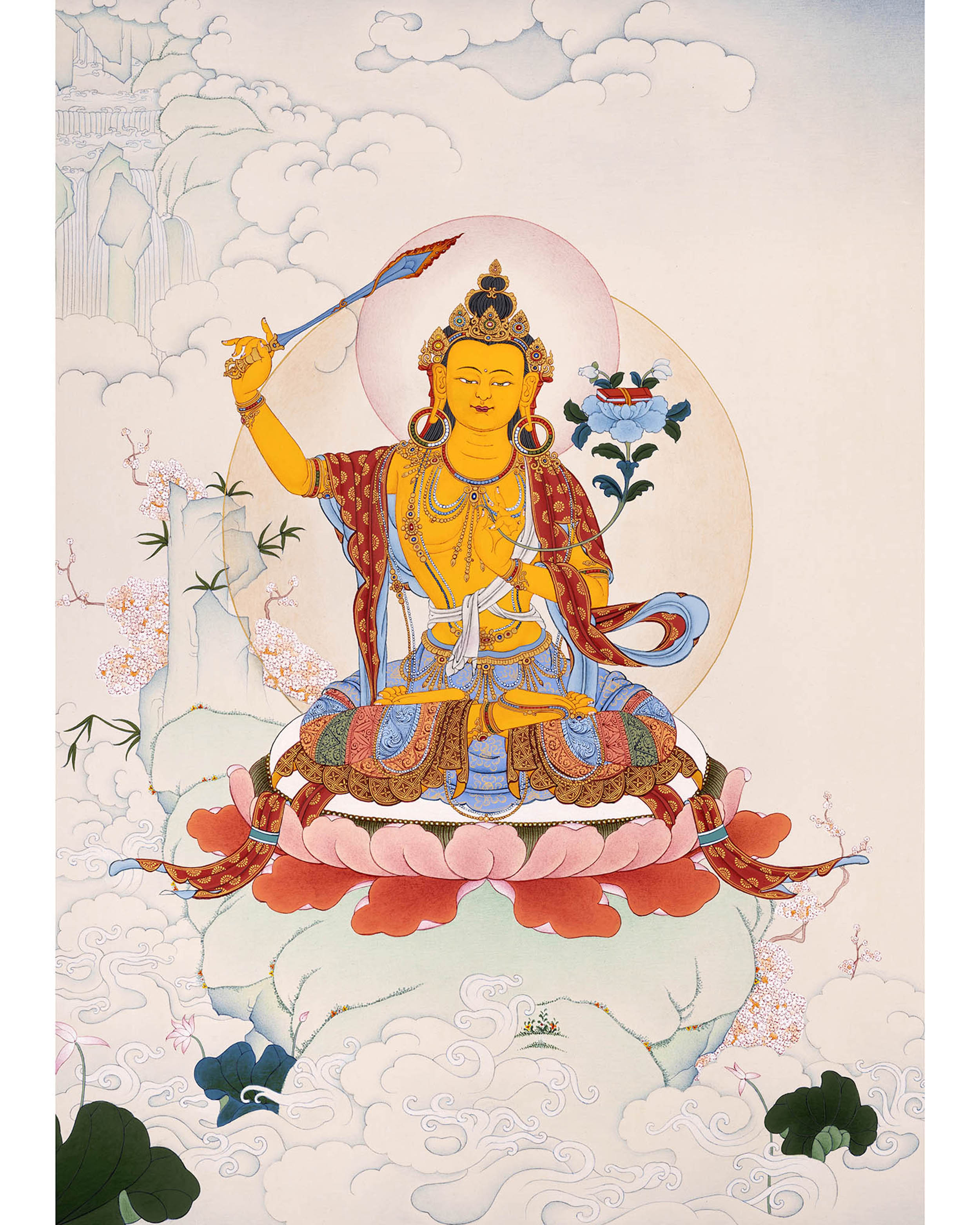 Wisdom Buddha Manjushri, Tibetan Thangka Art