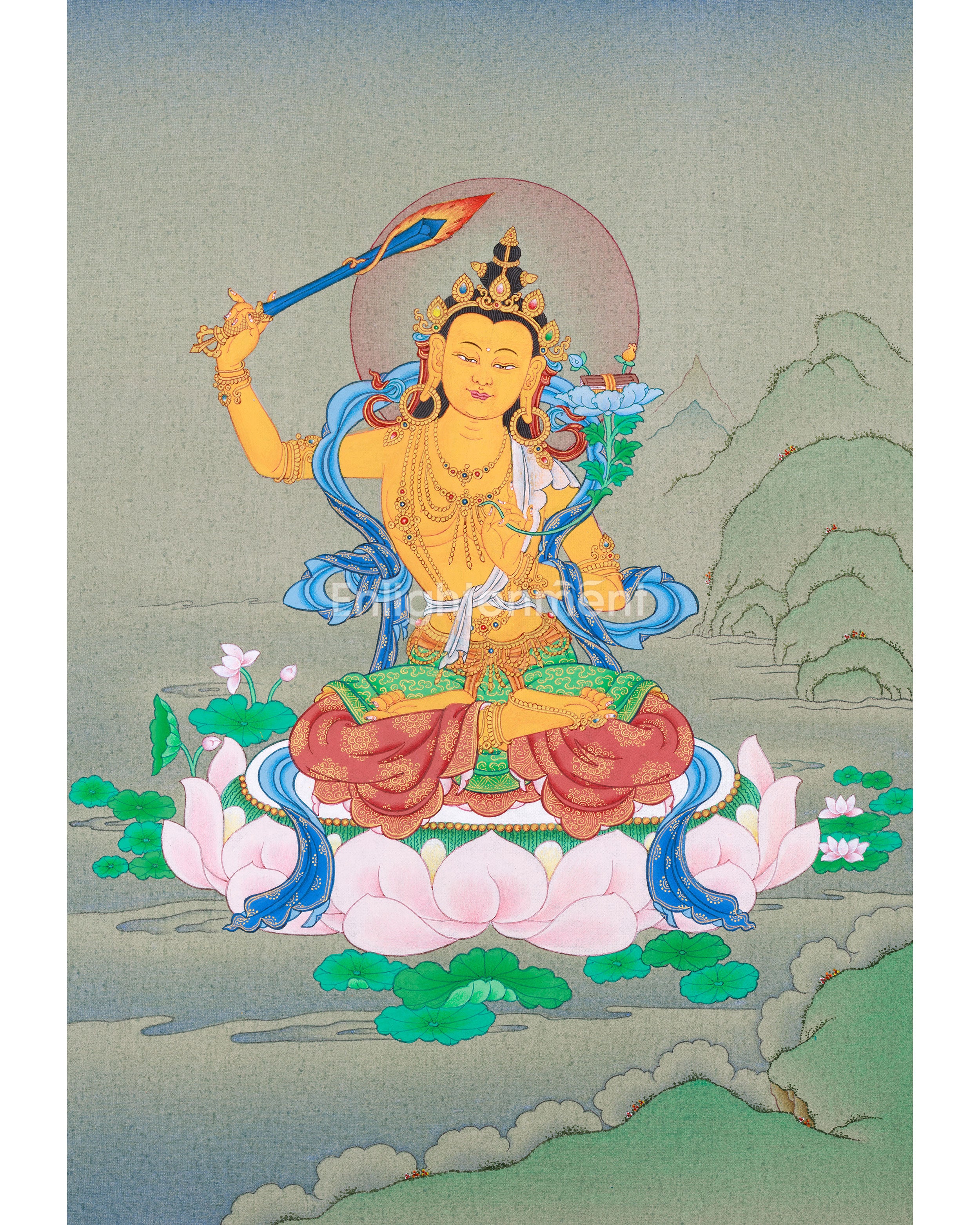 Manjushri Bodhisattva | Small Thangka of Wisdom
