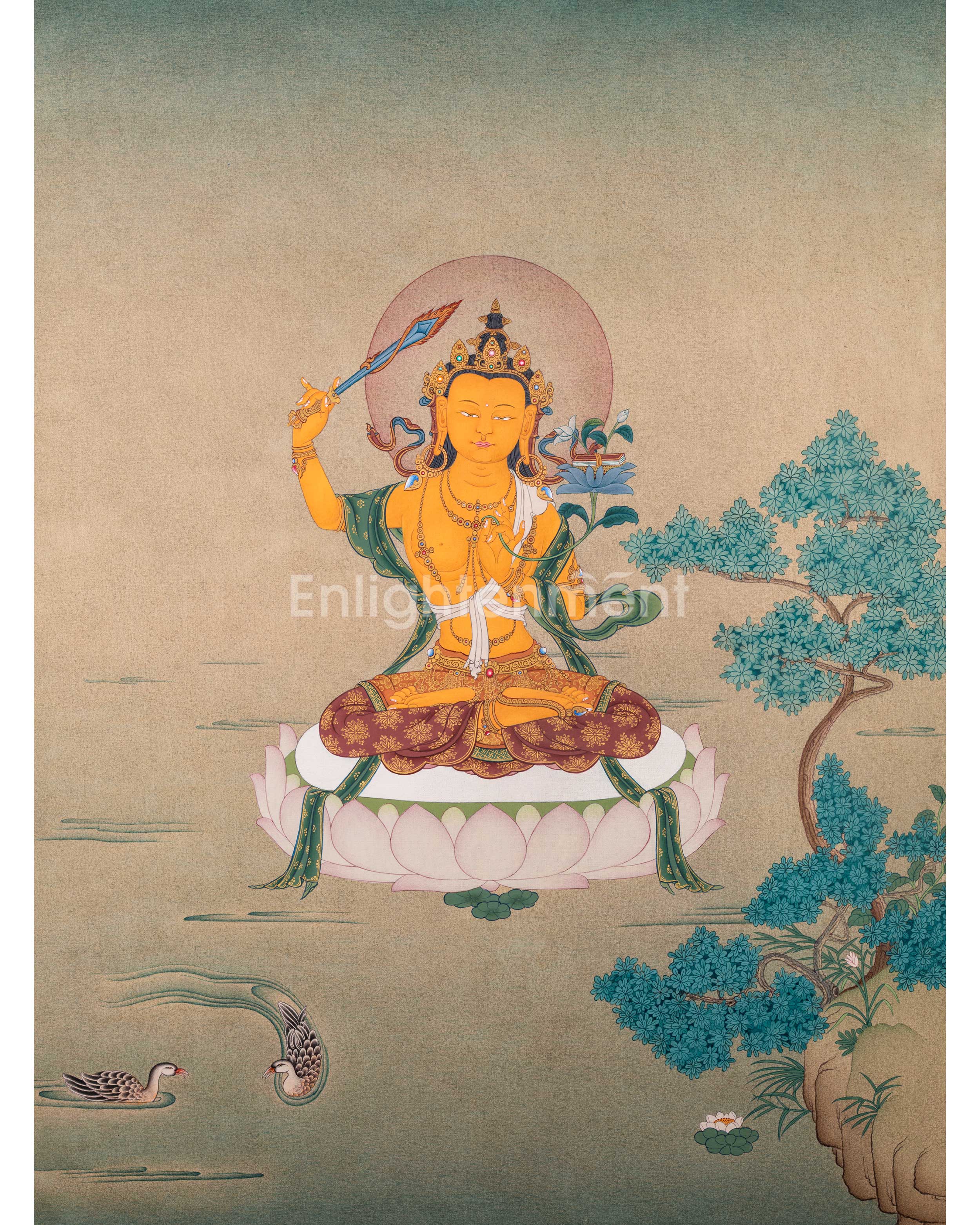 Manjushree in Natural Colors: Karma Gadri Thangka