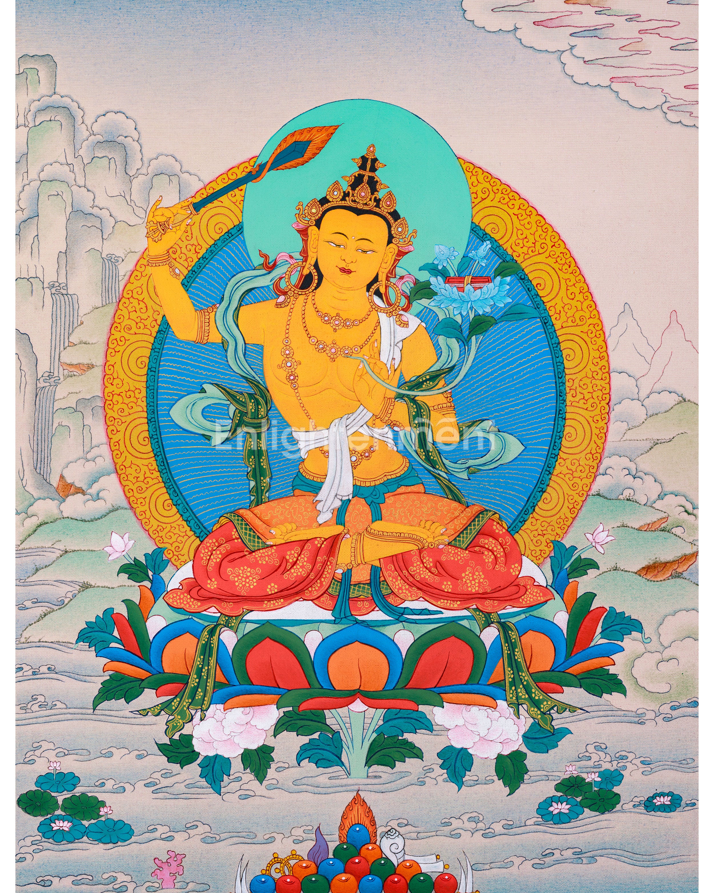 24K Gold Thangka of Manjushri