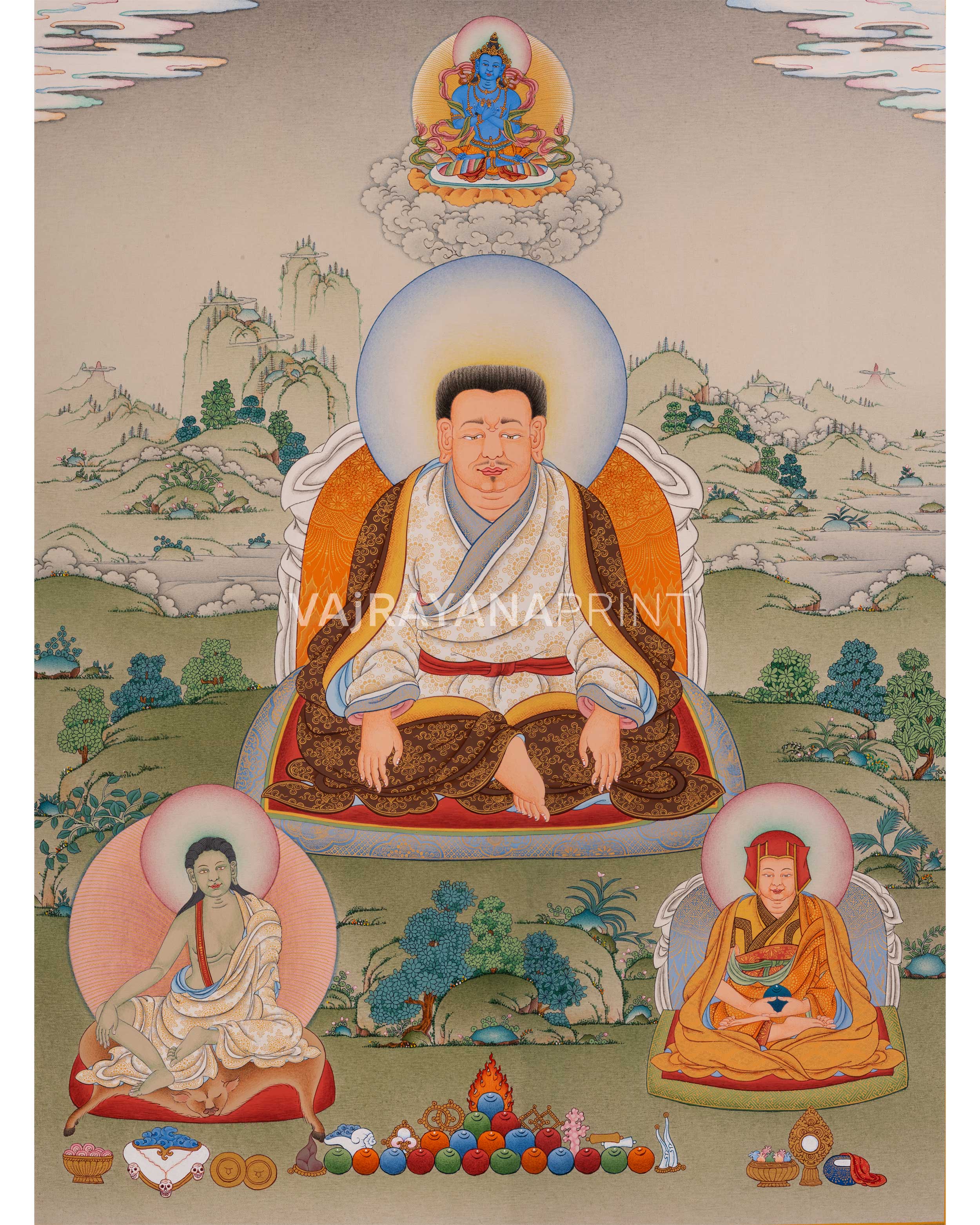 Marpha with Milarepa and Gampopa Thangka Print